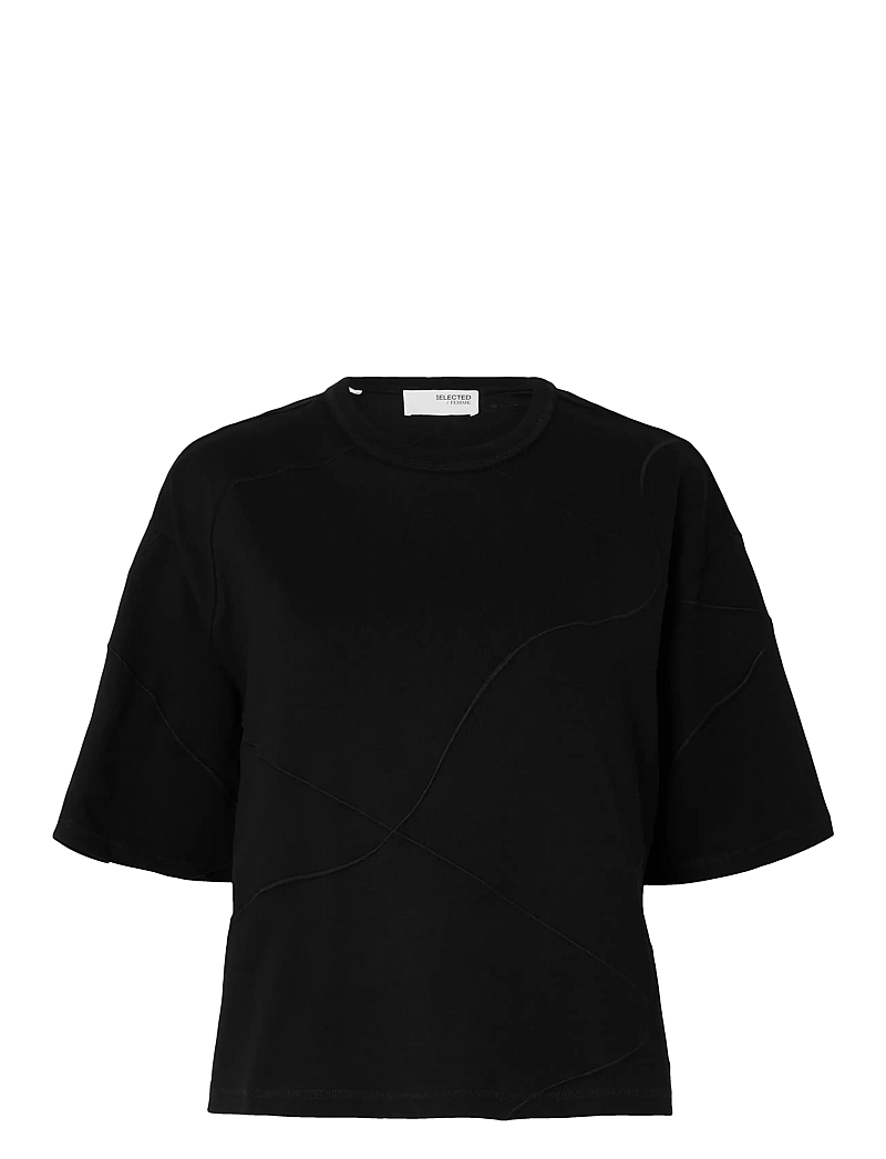 Selected - SLFPENNY SS EMBROIDERED TEE - t-shirts - black - 1