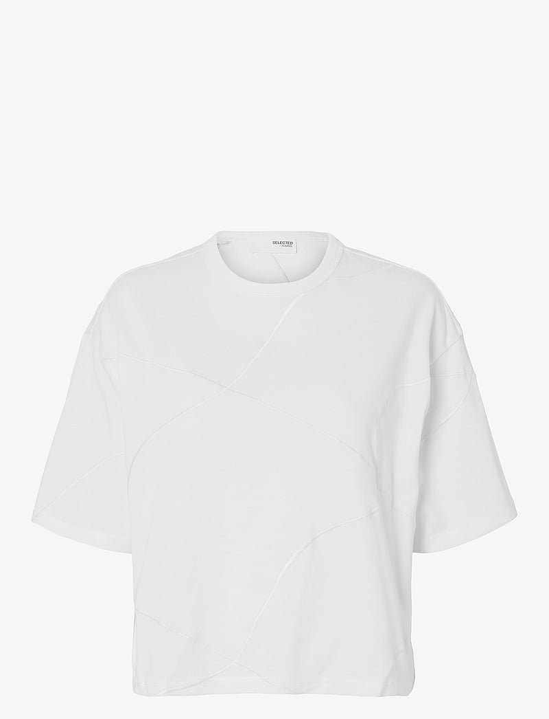 Selected - SLFPENNY SS EMBROIDERED TEE - t-shirts - snow white - 1