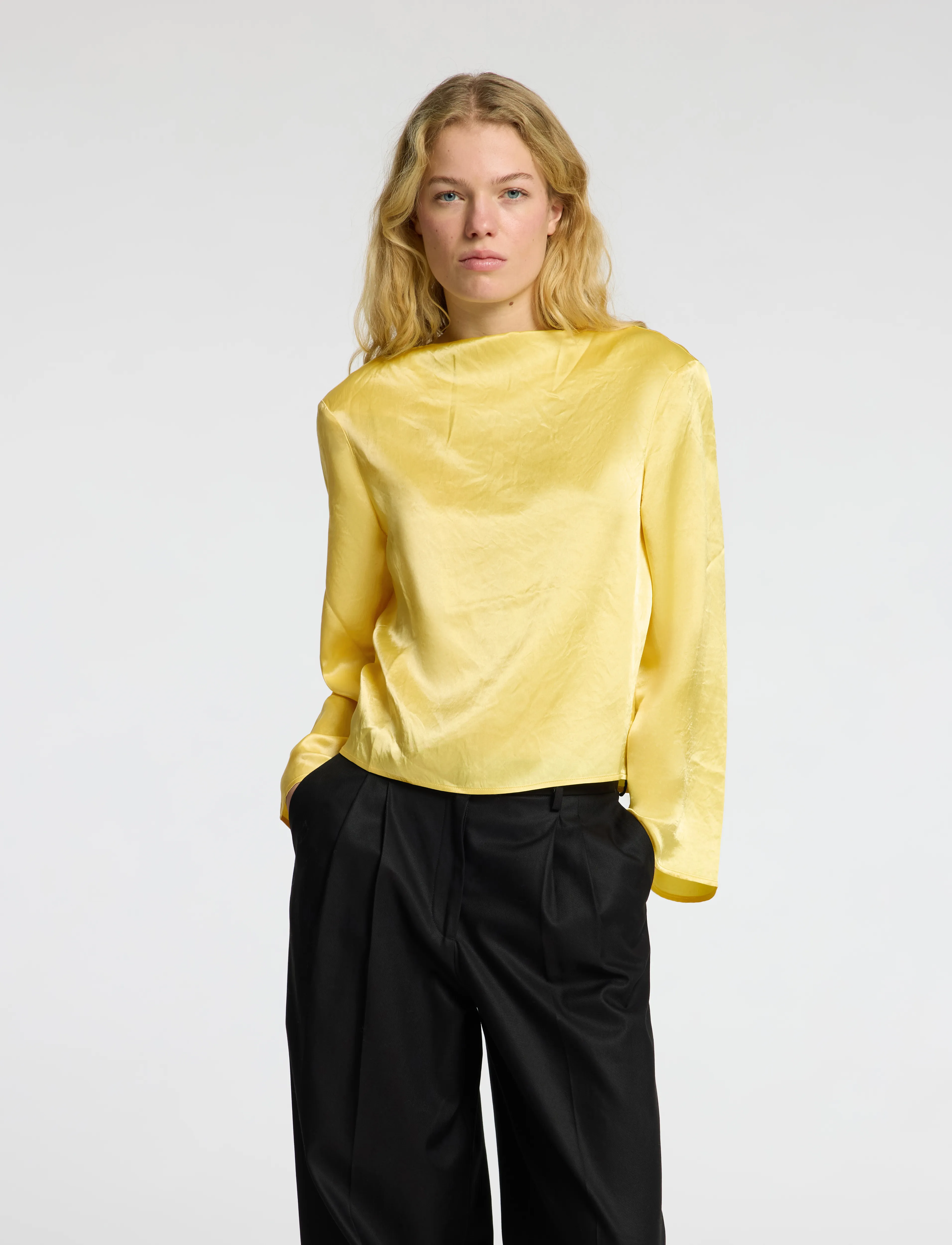 Selected Slfselene Ls Draped Neckline Top B, 34, Blouses, Gelb - Long-sleeved, Frauen