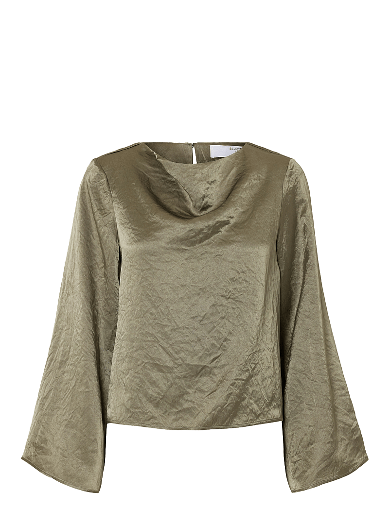 Selected - SLFSELENE LS DRAPED NECKLINE TOP B - langærmede bluser - vetiver - 1