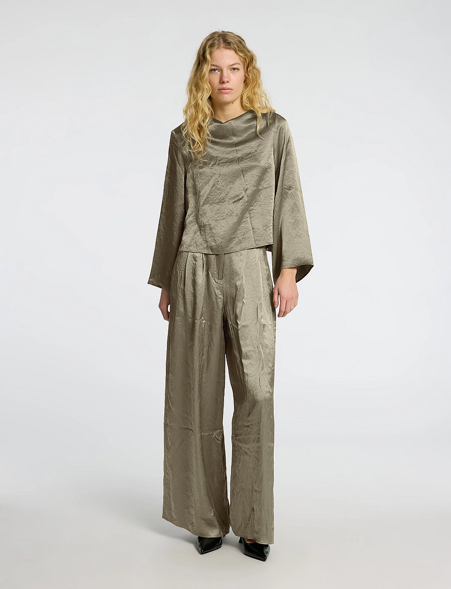 Selected - SLFSELENE LS DRAPED NECKLINE TOP B - langärmelige blusen - vetiver - 0
