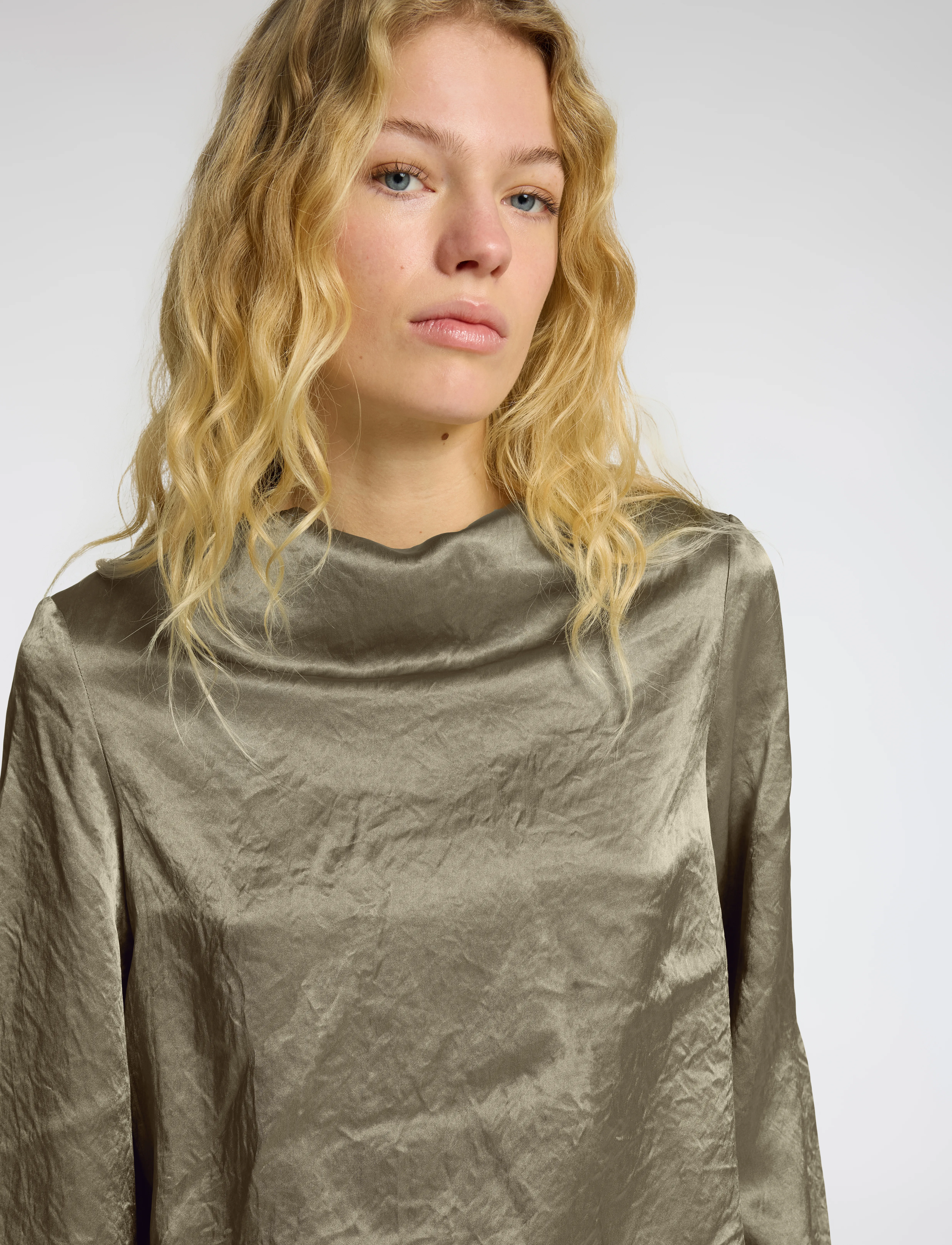 Selected - SLFSELENE LS DRAPED NECKLINE TOP B - langärmlige blusen - vetiver - 5