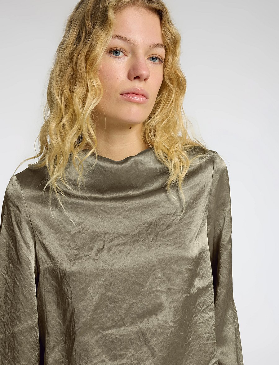 Selected - SLFSELENE LS DRAPED NECKLINE TOP B - langärmelige blusen - vetiver - 5
