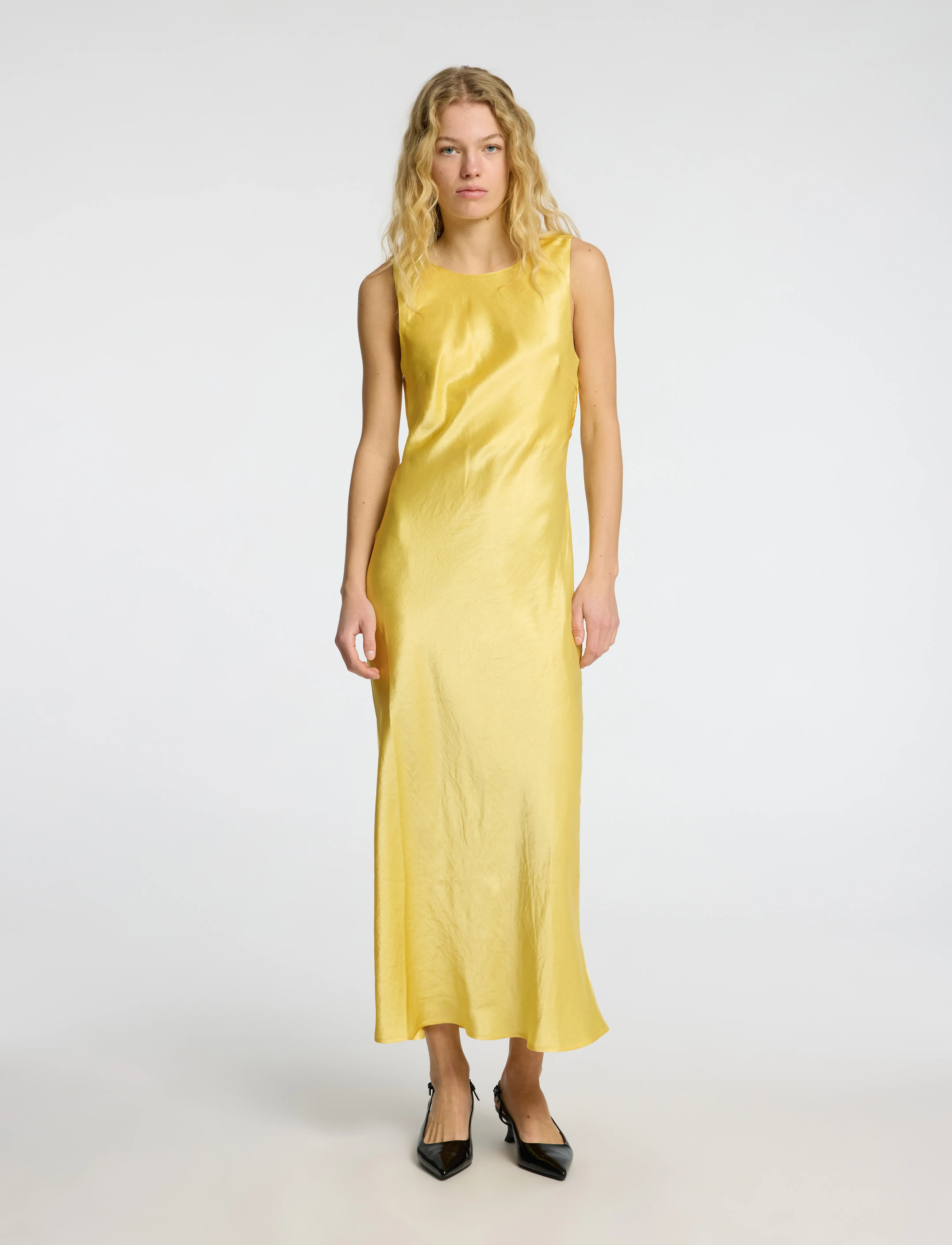 Selected Slfselene Sl Cowl Back Midi Dress B, 42, Yellow, Kjoler > Knælange Og Midi, Dame