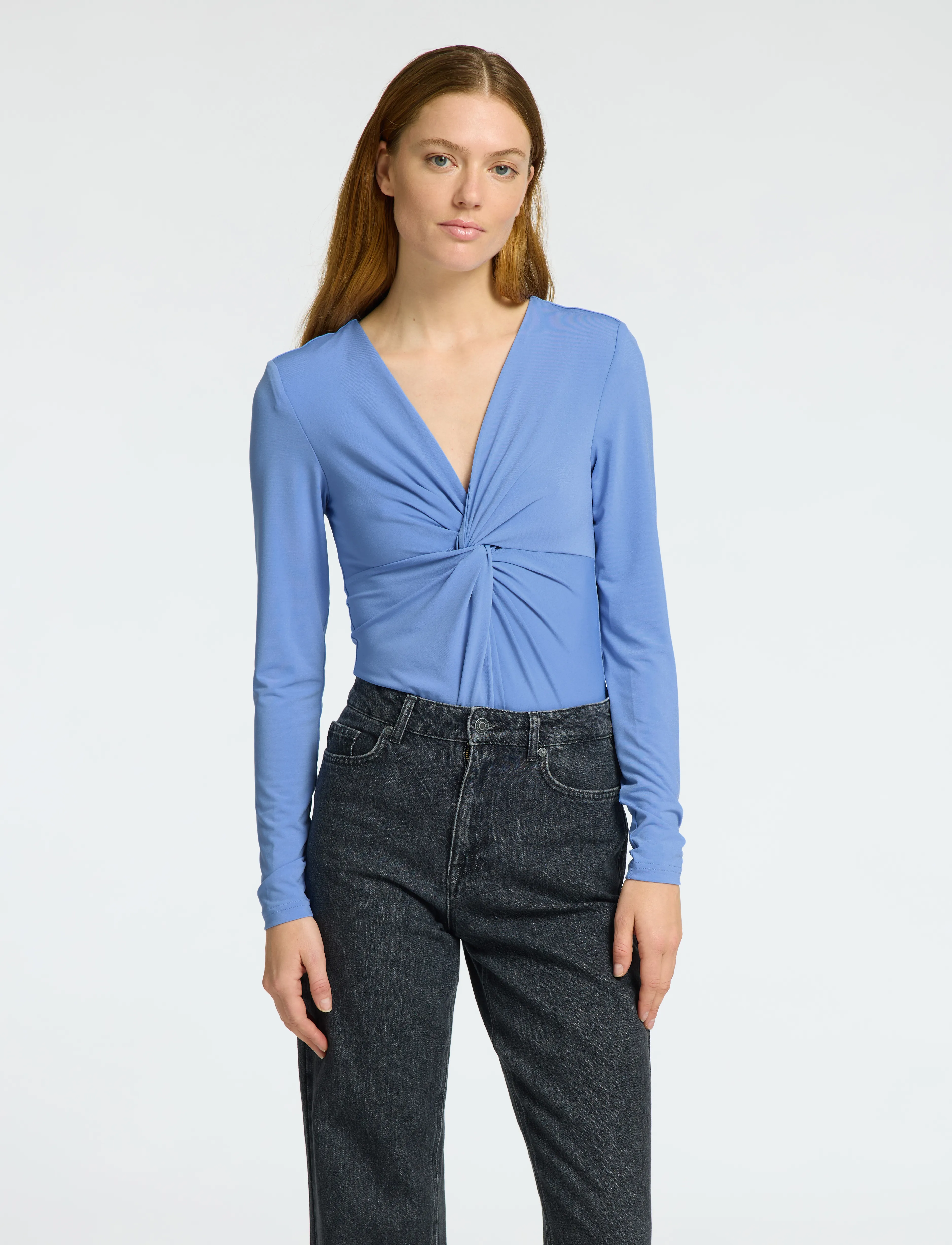 Selected Slfcarma Ls Knot Body, L, T-shirts & Oberteile, Blau - Bodys, Frauen