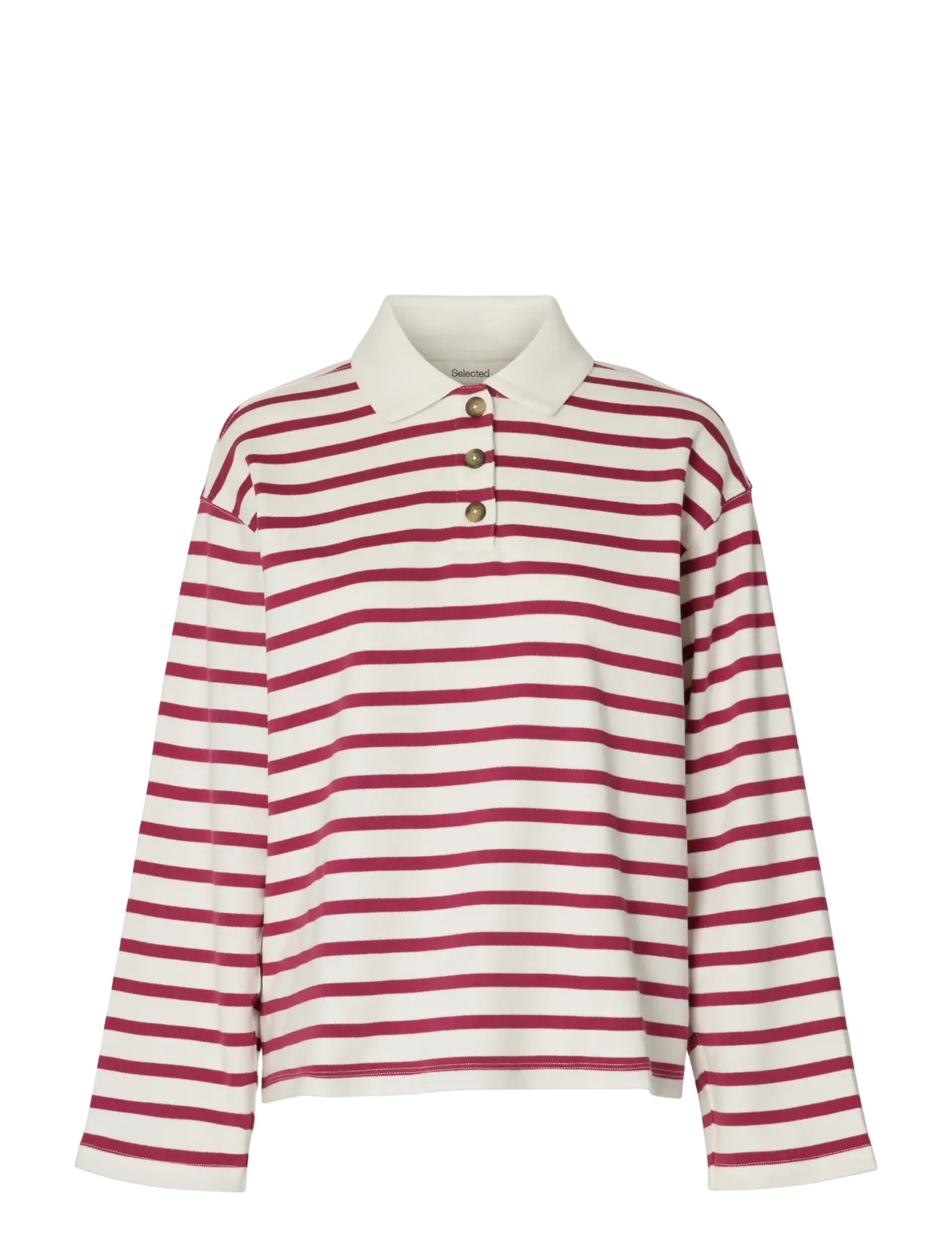 Selected SLFWADA LS STRIPE COLLAR TOP NOOS - Kläder - ANEMONE / burgundy