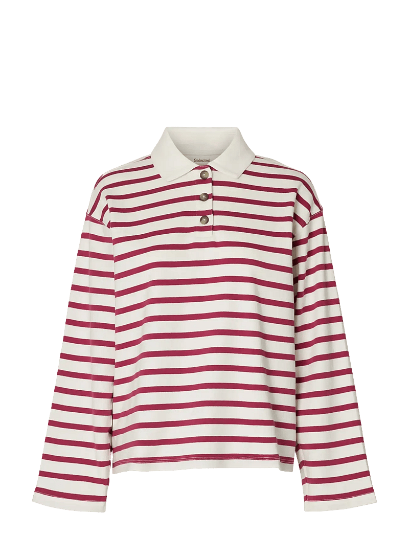Selected - SLFWADA LS STRIPE COLLAR TOP NOOS - poloer - anemone - 1
