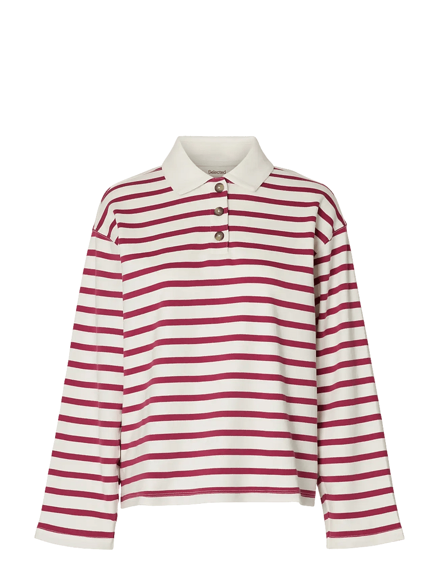 Selected - SLFWADA LS STRIPE COLLAR TOP - poloshirts - anemone - 1