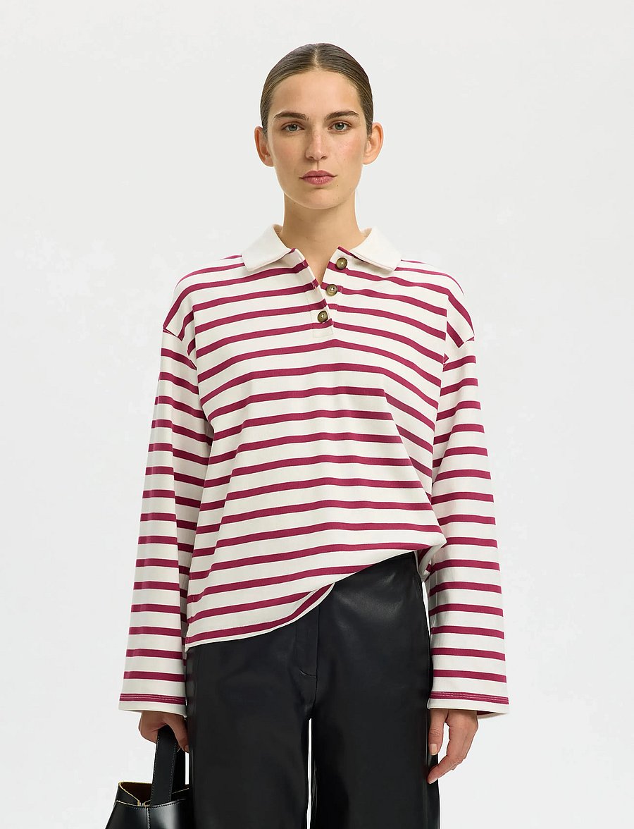 Selected - SLFWADA LS STRIPE COLLAR TOP - poloshirts - anemone - 0