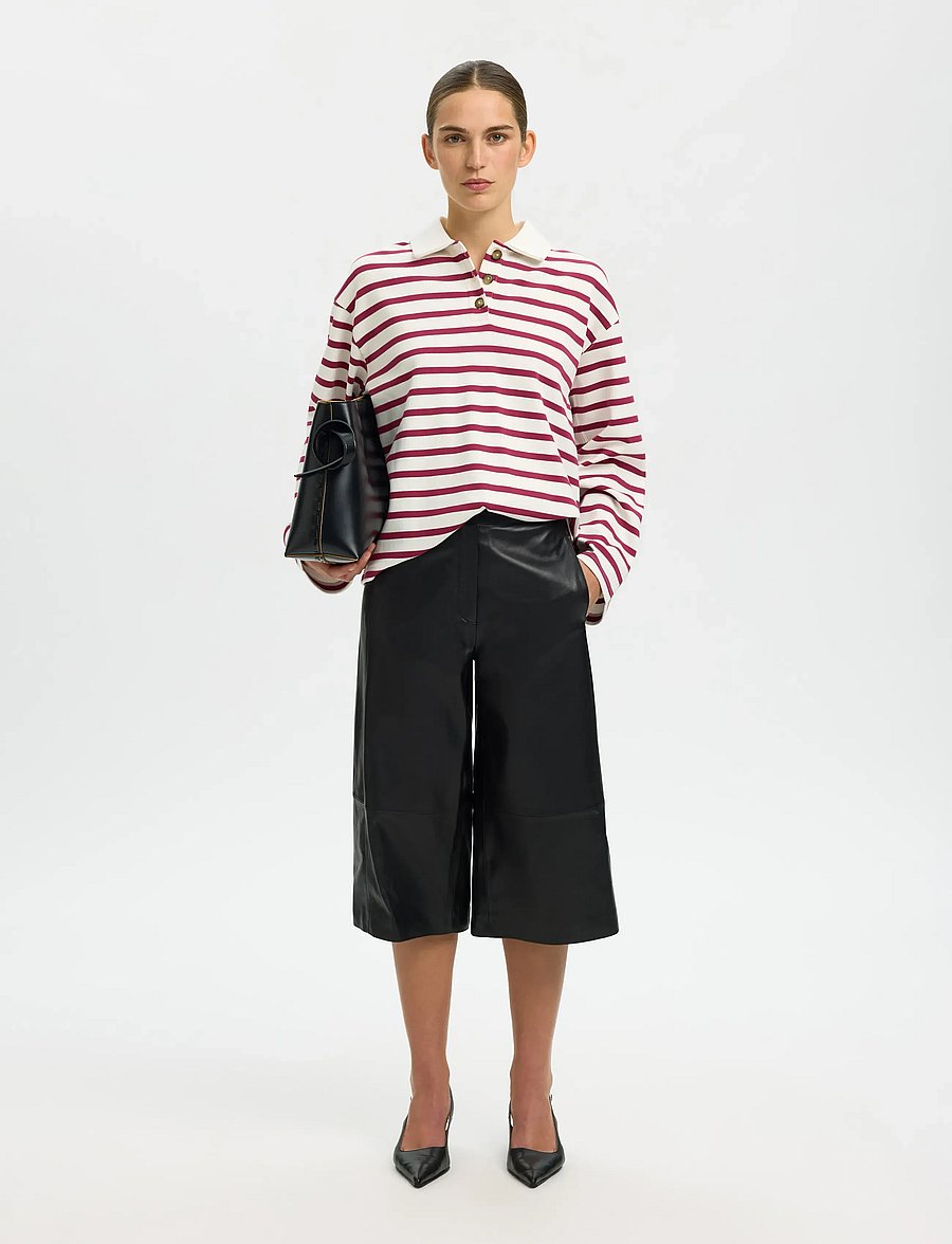 Selected - SLFWADA LS STRIPE COLLAR TOP - poloshirts - anemone - 4