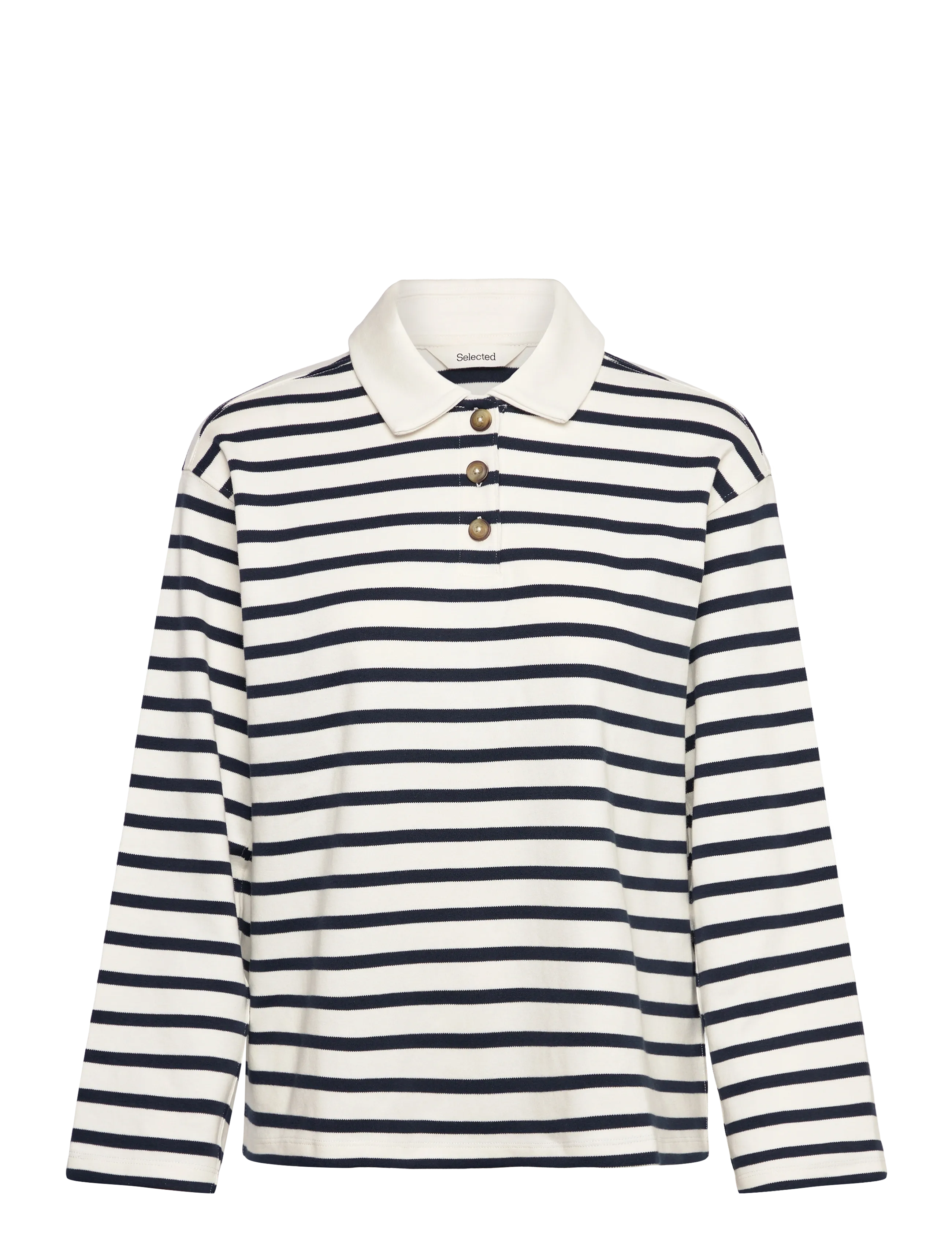 Selected Slfwada Ls Stripe Collar Top, XXL, T-shirts & Oberteile, Weiß - Polos, Frauen