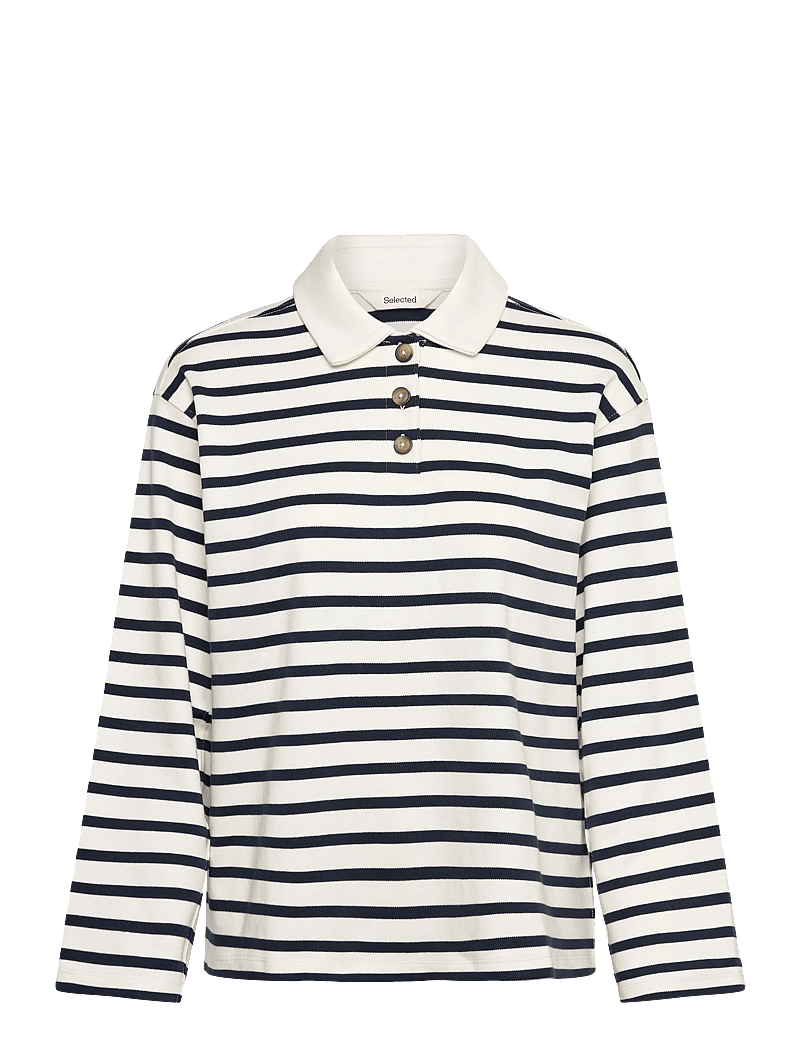 Selected - SLFWADA LS STRIPE COLLAR TOP NOOS - poloshirts - dark sapphire - 0
