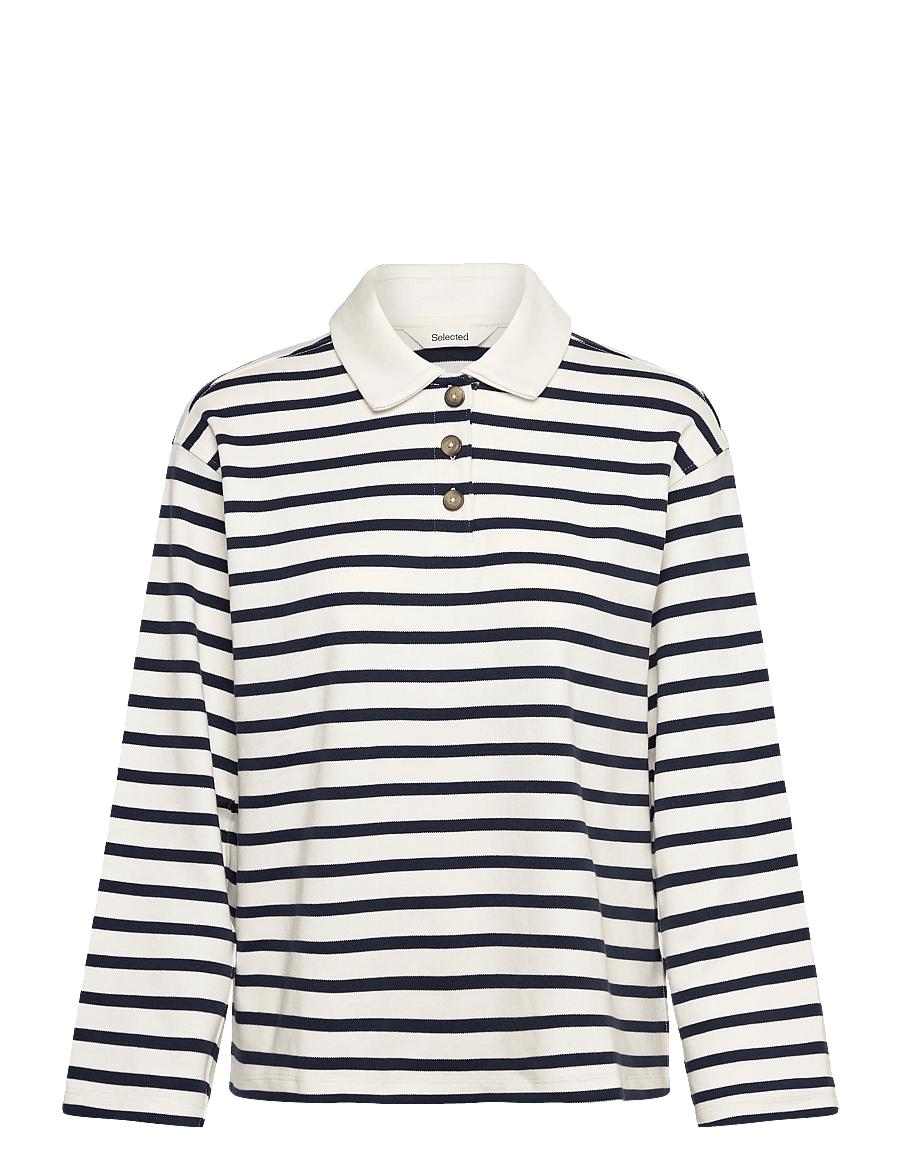 Selected - SLFWADA LS STRIPE COLLAR TOP NOOS - polosärgid - dark sapphire - 0
