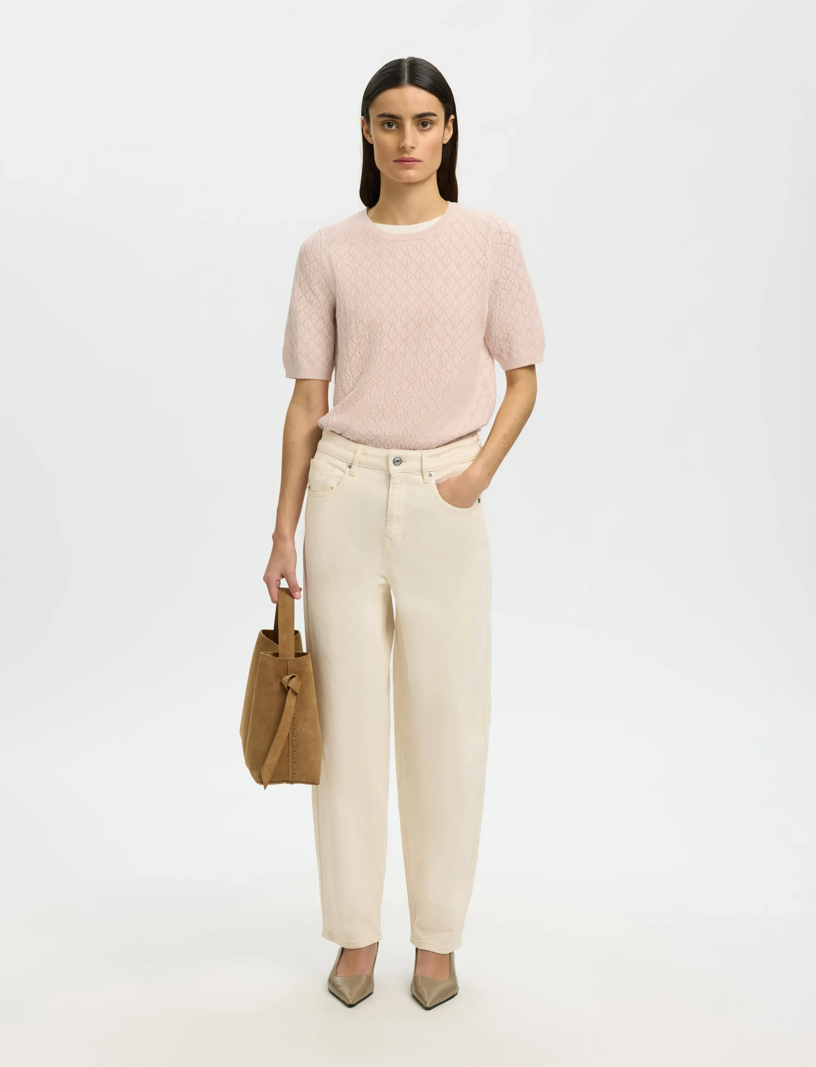 Selected - SLFHELEN 2/4 KNIT O-NECK - striktrøjer - pale dogwood - 5
