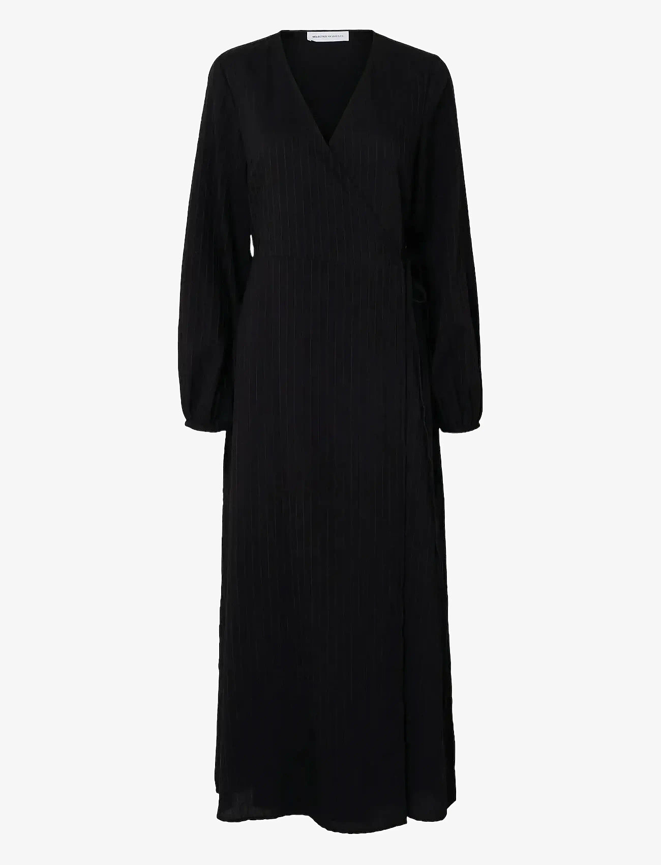 Selected - SLFLUCIA-SUSIE LS ANKLE WRAP DRESS B - hõlmikkleidid - black - 0