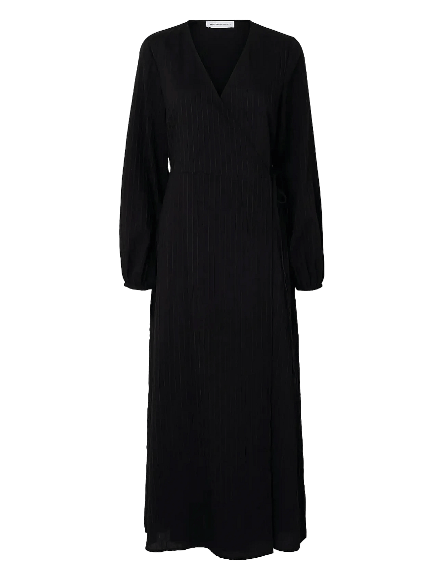 Selected - SLFLUCIA-SUSIE LS ANKLE WRAP DRESS B - sukienki kopertowe - black - 0