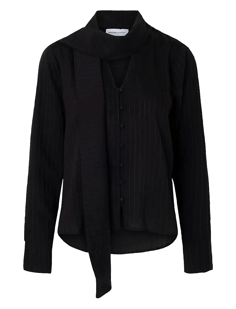 Selected - SLFLUCIA LS TIE SHIRT B - langärmlige blusen - black - 0