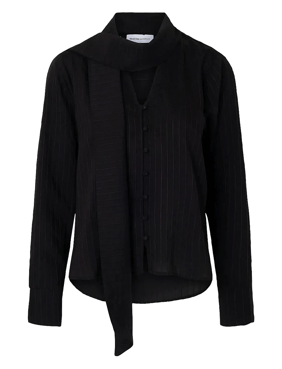 Selected - SLFLUCIA LS TIE SHIRT B - blouses à manches longues - black - 0
