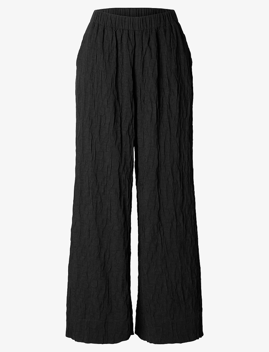 Selected - SLFCORIA HW WIDE PANT B - pantalons larges - black - 1