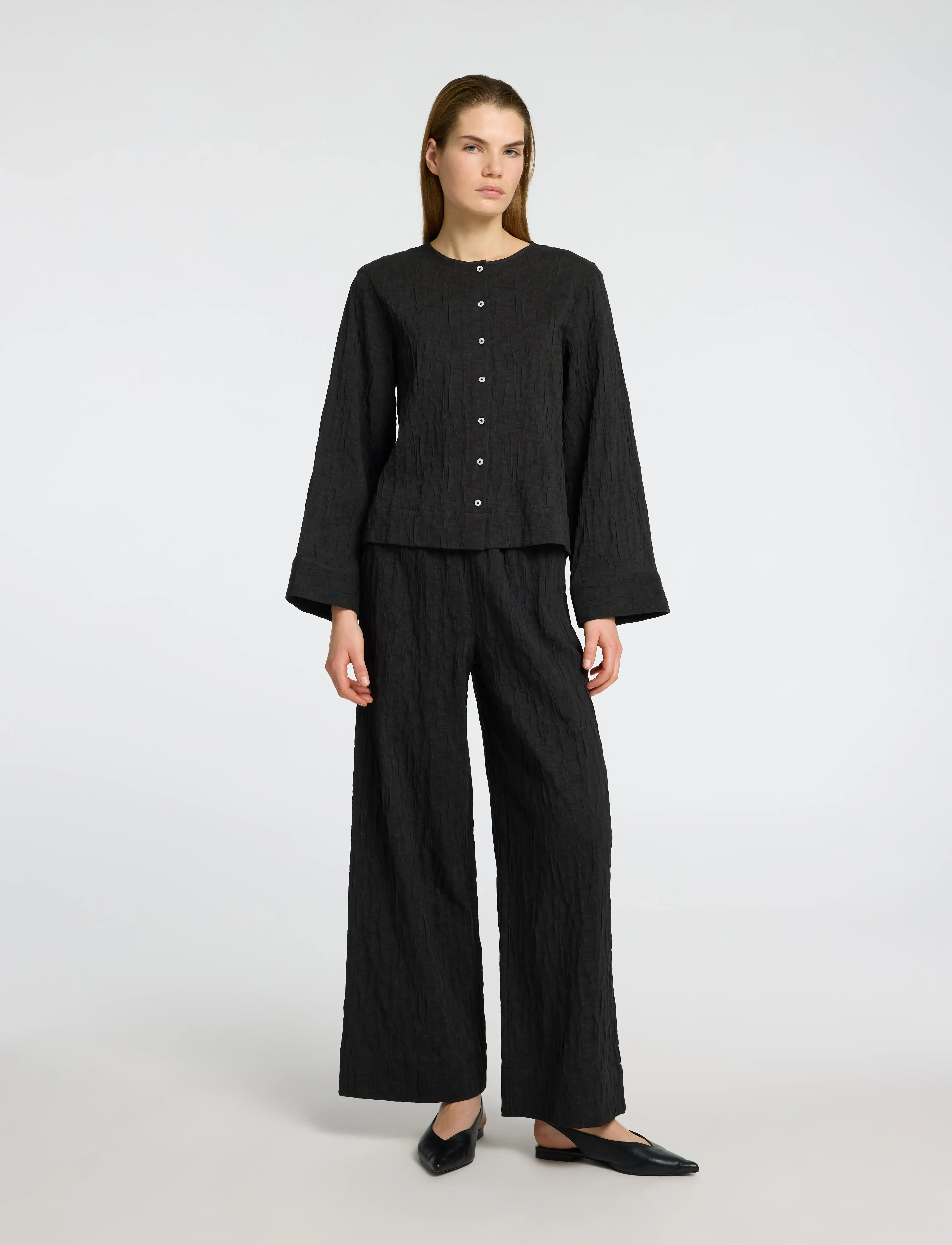 Selected - SLFCORIA HW WIDE PANT B - hosen mit weitem bein - black - 4