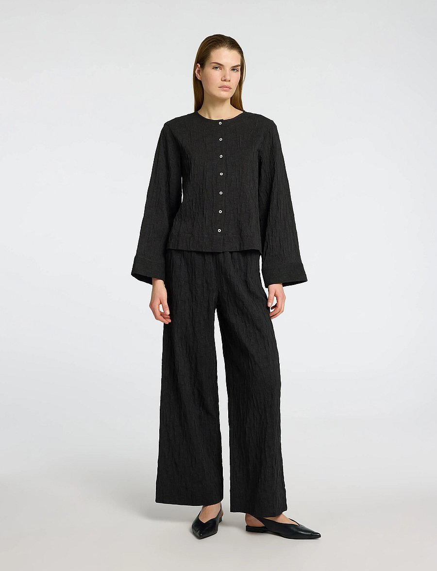 Selected - SLFCORIA HW WIDE PANT B - pantalons larges - black - 4
