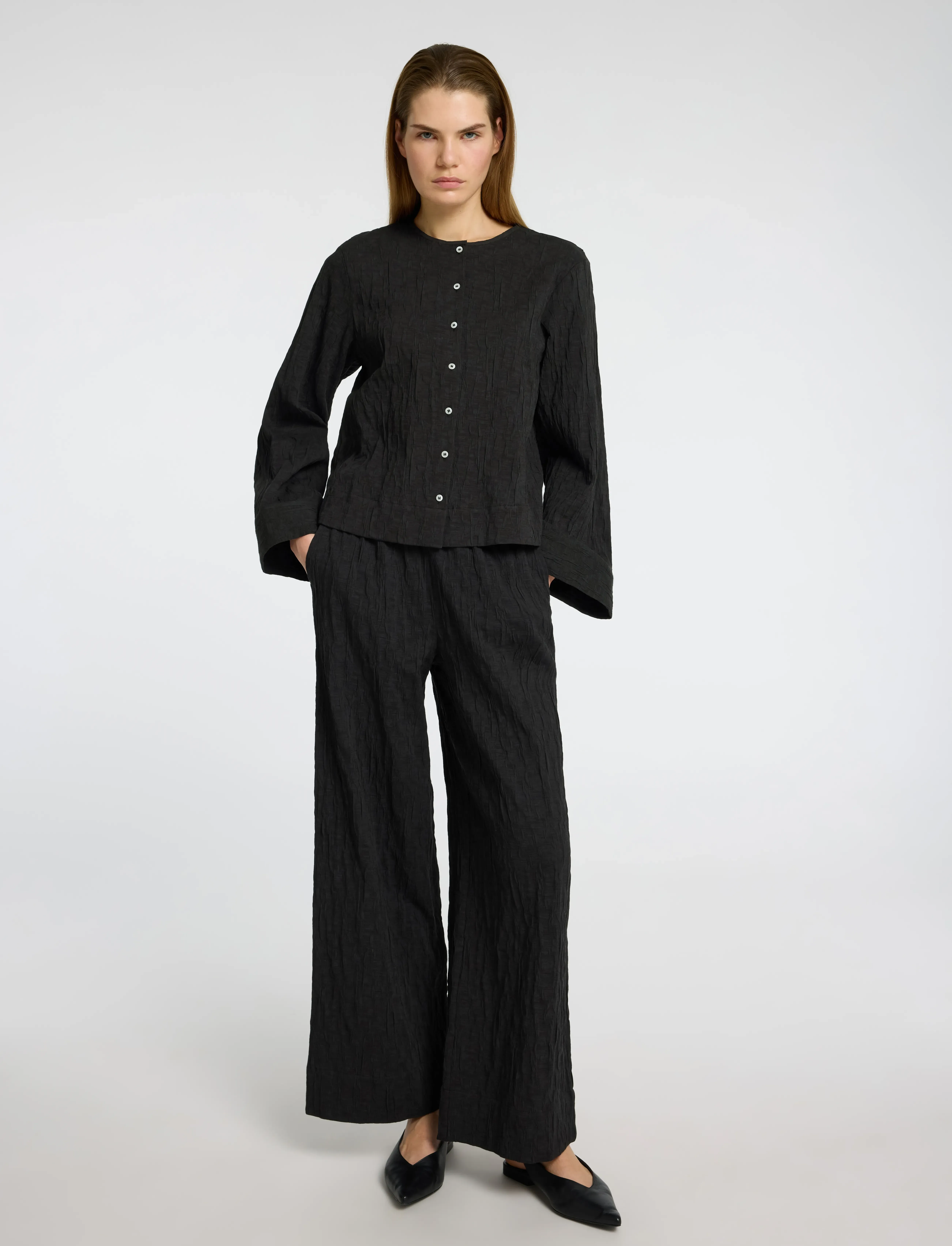 Selected - SLFCORIA HW WIDE PANT B - hosen mit weitem bein - black - 5