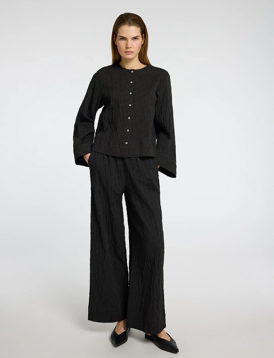 Selected - SLFCORIA HW WIDE PANT B - pantalons larges - black - 5