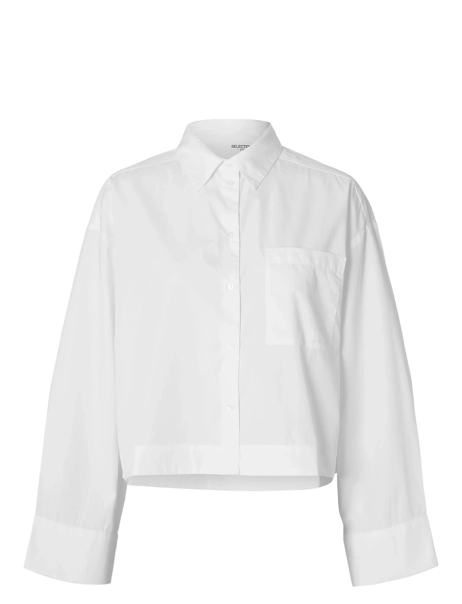 Selected - SLWASTHA LS CROPPED BOXY SHIRT NOOS - langärmlige hemden - bright white - 1