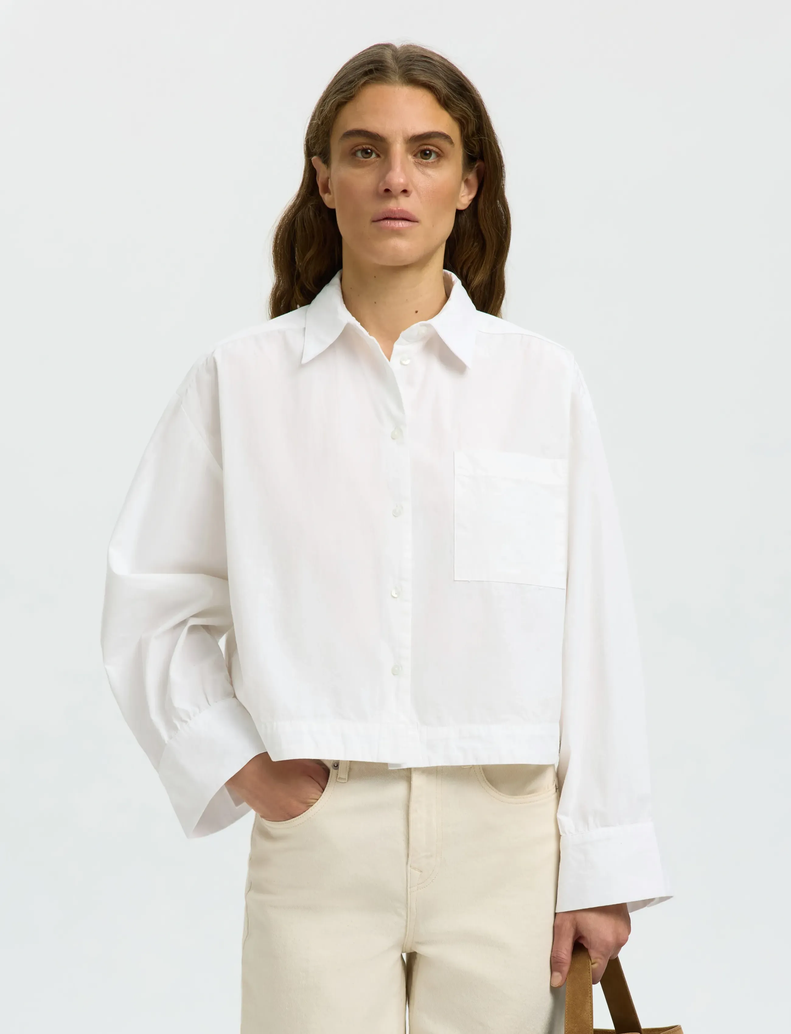 Selected Slwastha Ls Cropped Boxy Shirt Noos, 34, White, Skjorter > Langærmede, Dame