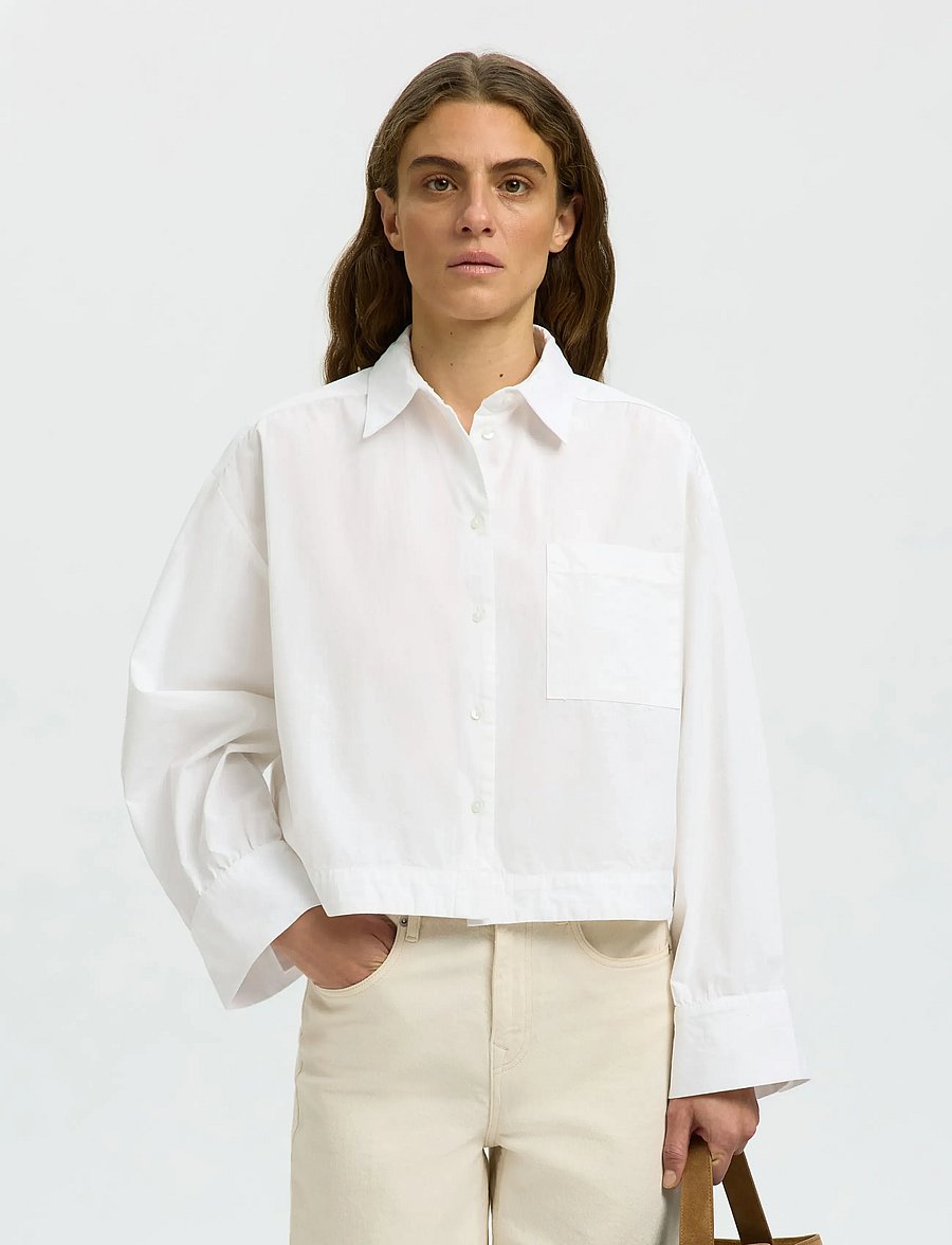 Selected - SLWASTHA LS CROPPED BOXY SHIRT NOOS - langärmlige hemden - bright white - 0