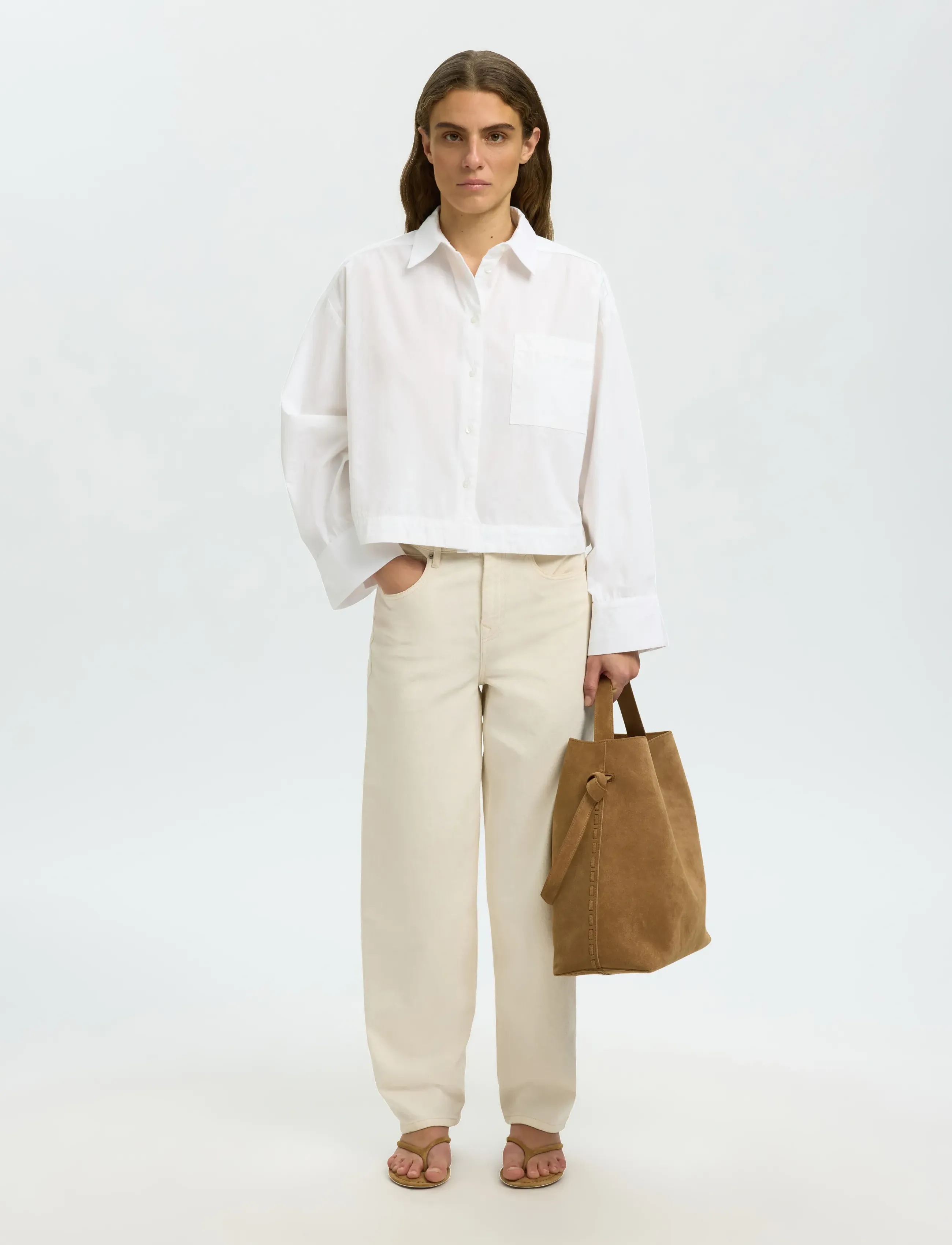 Selected - SLWASTHA LS CROPPED BOXY SHIRT NOOS - langärmlige hemden - bright white - 3