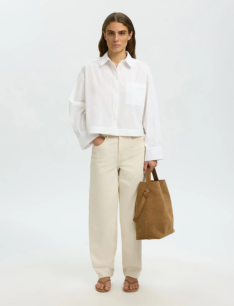 Selected - SLWASTHA LS CROPPED BOXY SHIRT NOOS - langärmlige hemden - bright white - 3