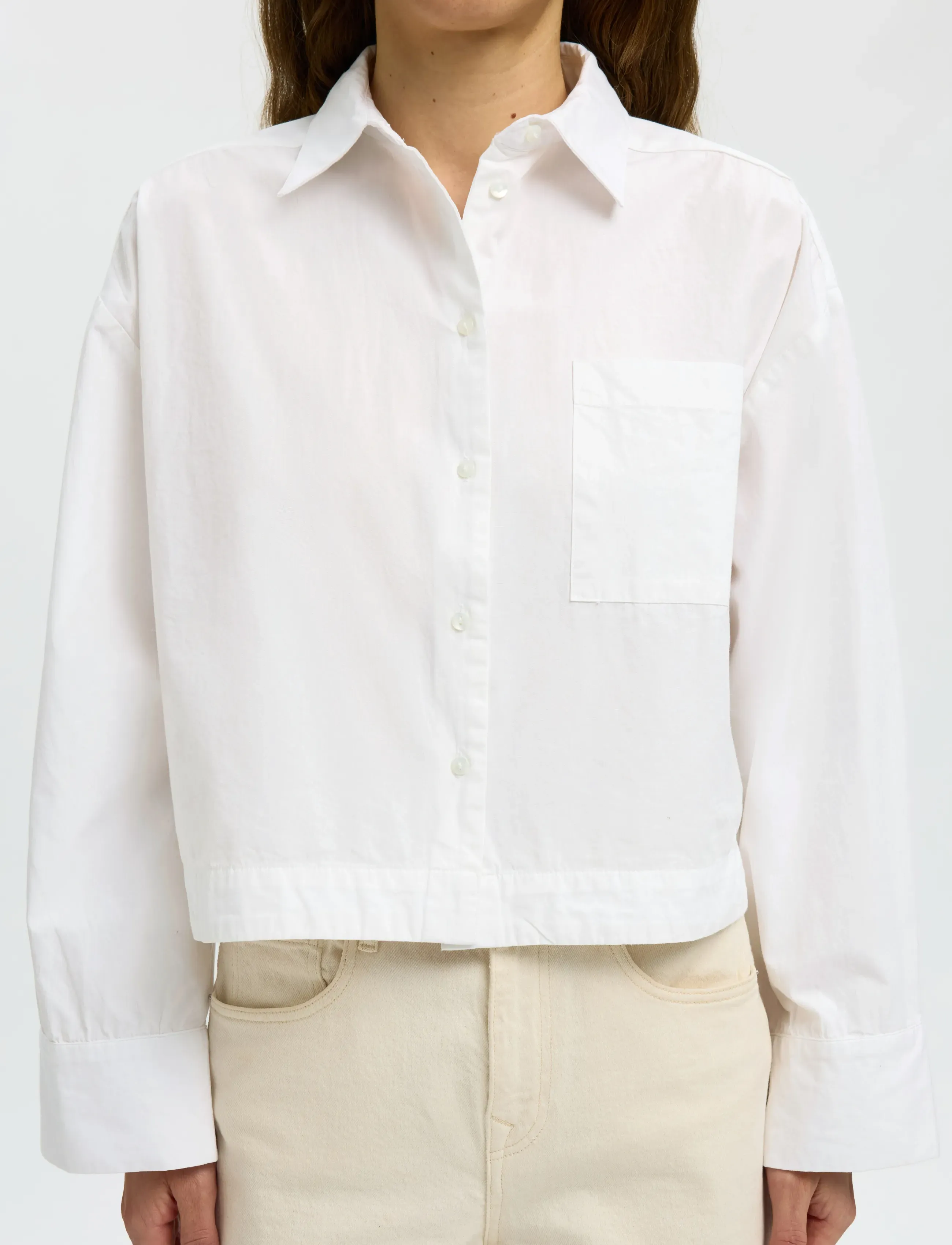 Selected - SLWASTHA LS CROPPED BOXY SHIRT NOOS - langärmlige hemden - bright white - 4