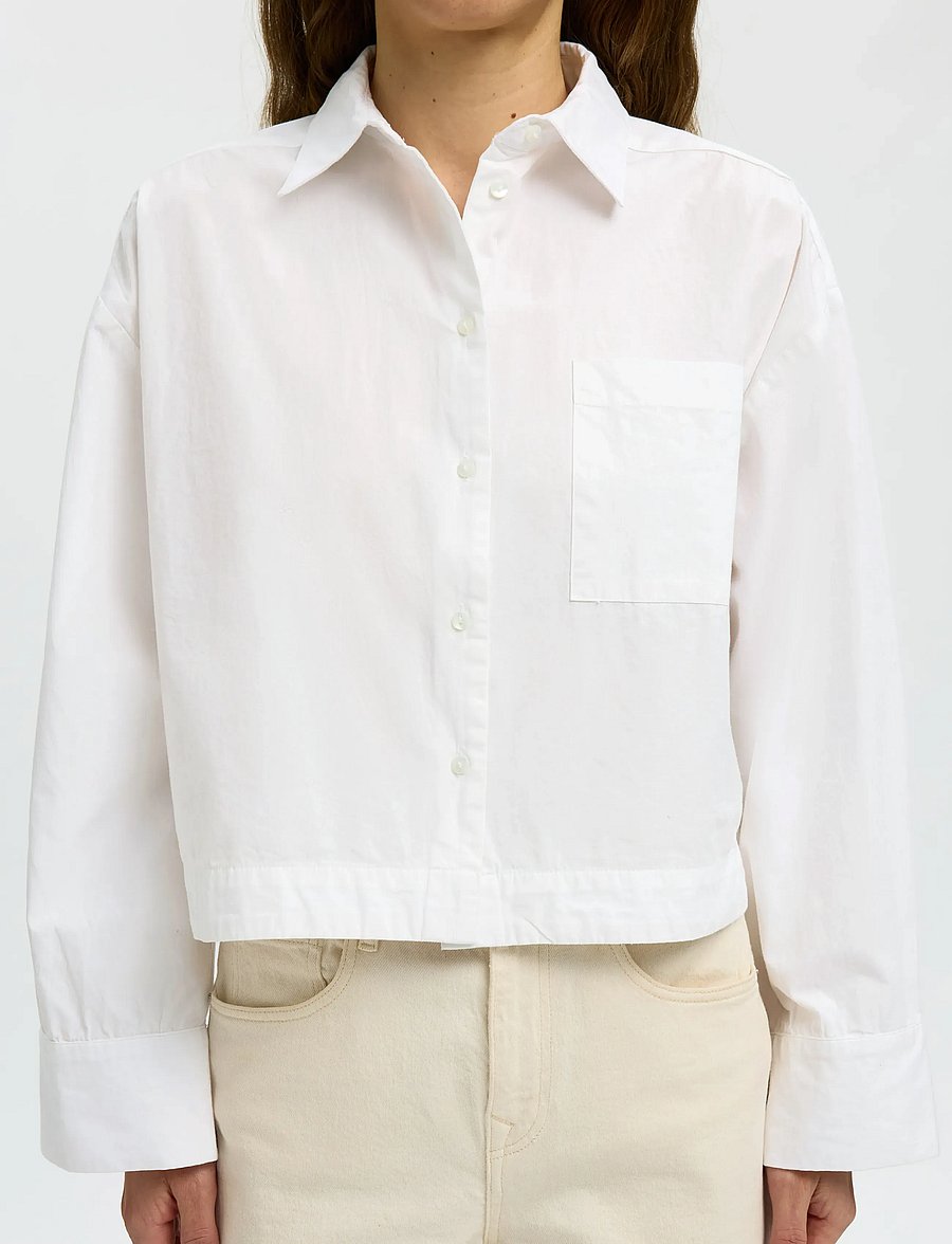 Selected - SLWASTHA LS CROPPED BOXY SHIRT NOOS - langärmlige hemden - bright white - 4