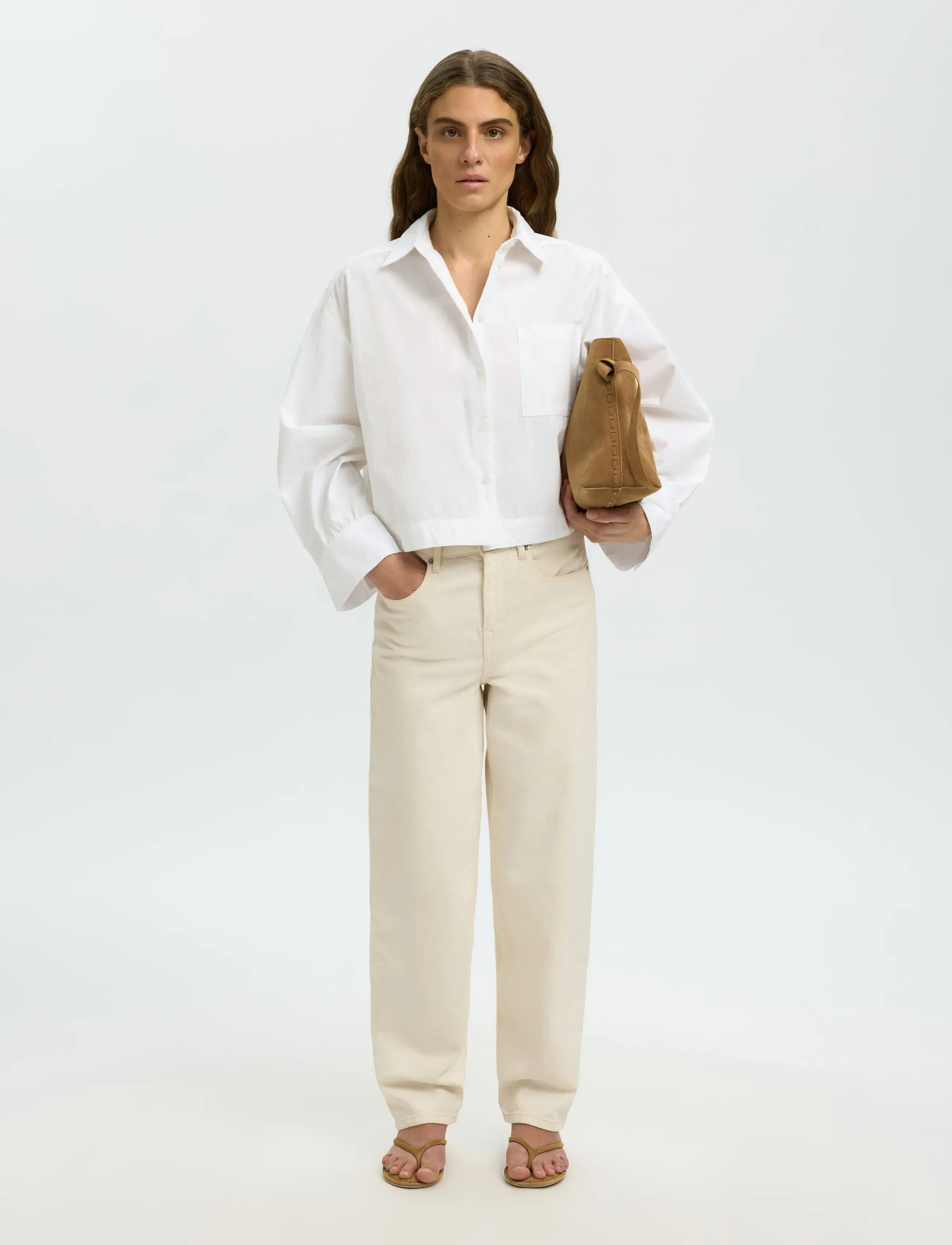 Selected - SLWASTHA LS CROPPED BOXY SHIRT NOOS - langärmlige hemden - bright white - 5