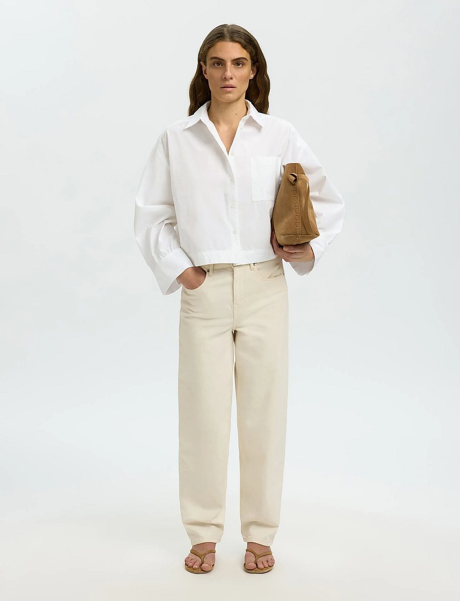 Selected - SLWASTHA LS CROPPED BOXY SHIRT NOOS - langärmlige hemden - bright white - 5