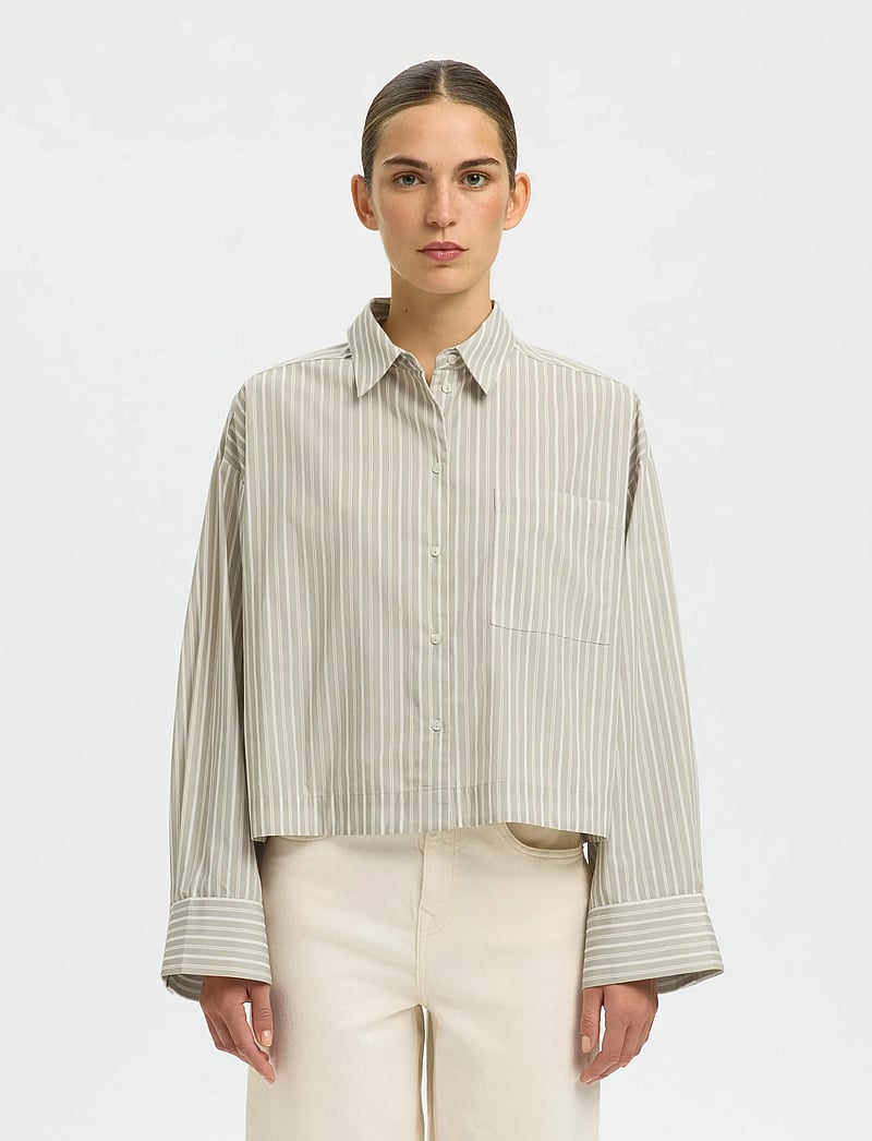 Selected - SLFASTHA LS CROPPED BOXY SHIRT NOOS - langærmede skjorter - pure cashmere - 0
