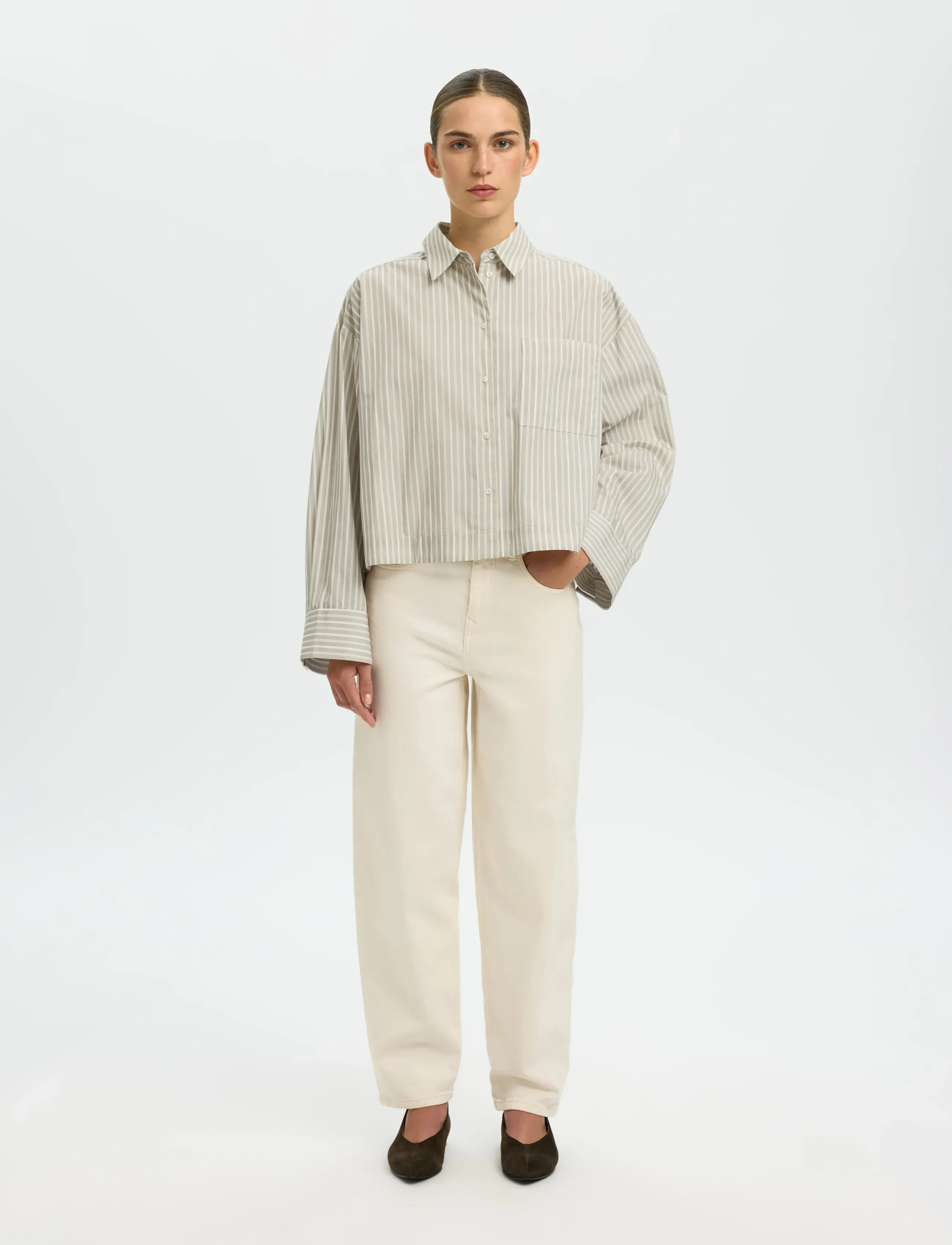 Selected - SLWASTHA LS CROPPED BOXY SHIRT NOOS - langærmede skjorter - pure cashmere - 3