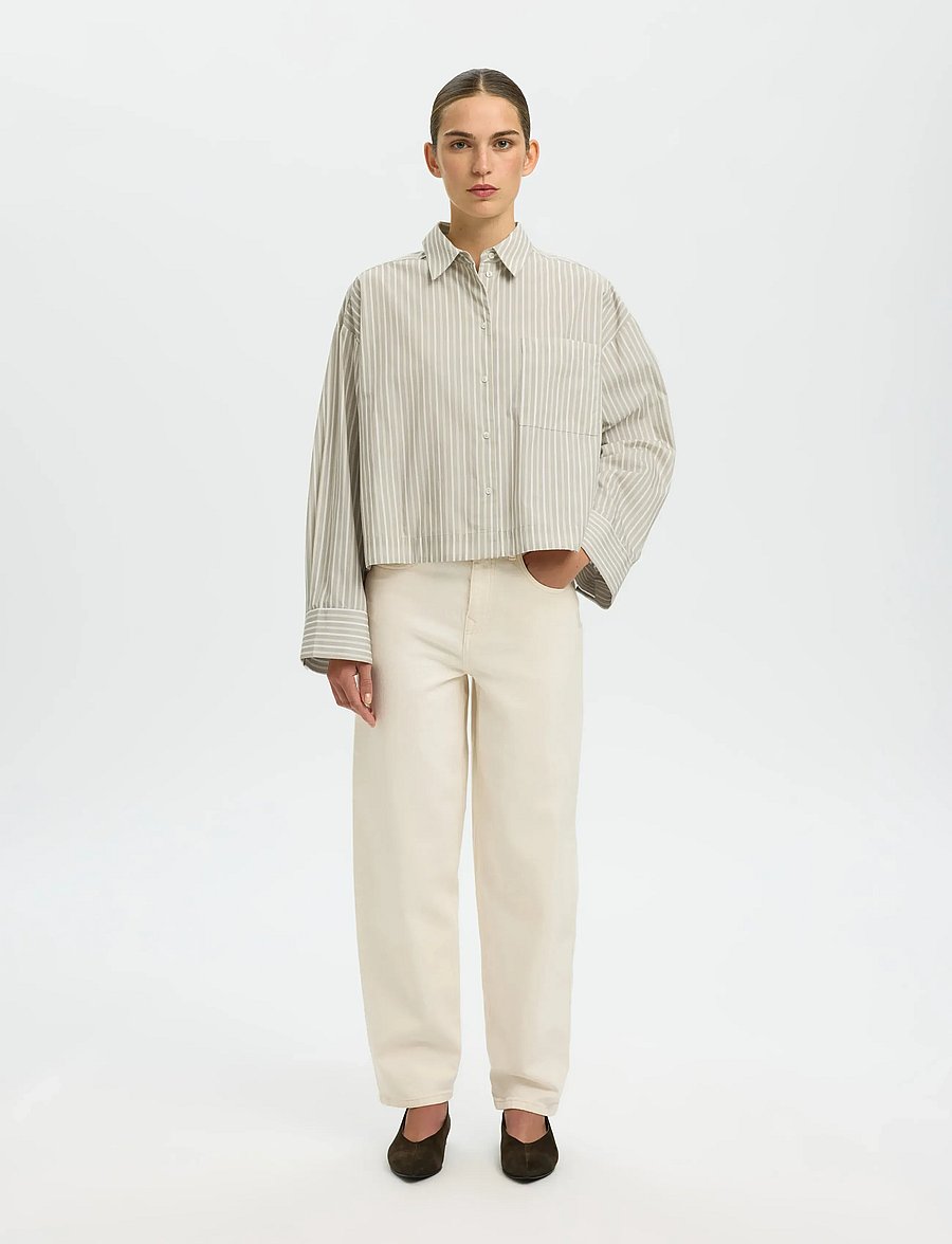 Selected - SLWASTHA LS CROPPED BOXY SHIRT NOOS - langärmlige hemden - pure cashmere - 3