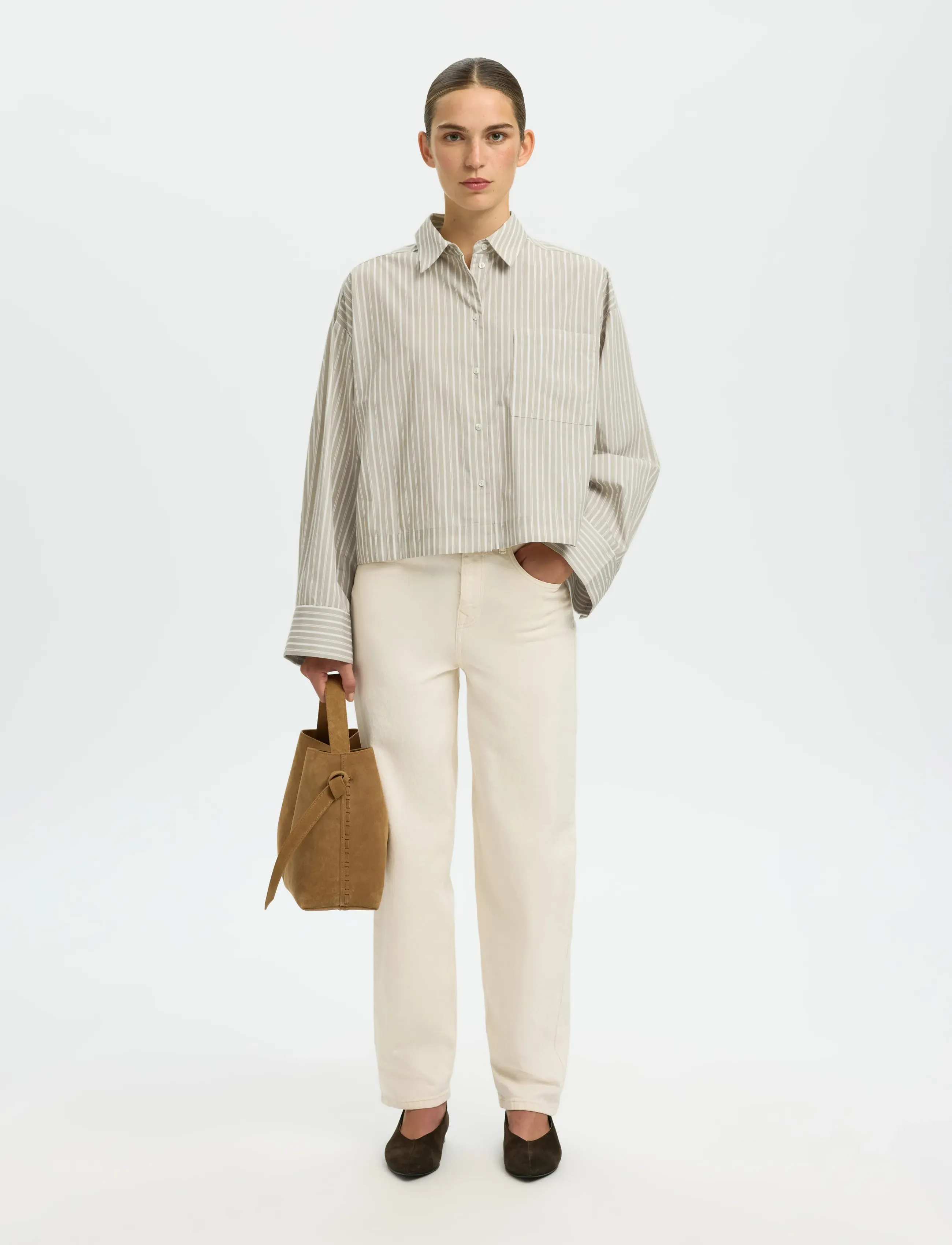 Selected - SLWASTHA LS CROPPED BOXY SHIRT NOOS - langærmede skjorter - pure cashmere - 5