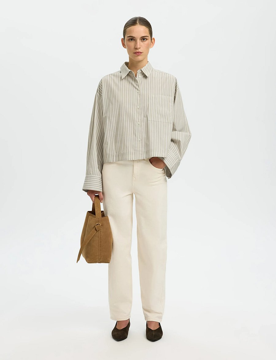 Selected - SLWASTHA LS CROPPED BOXY SHIRT NOOS - langärmlige hemden - pure cashmere - 5