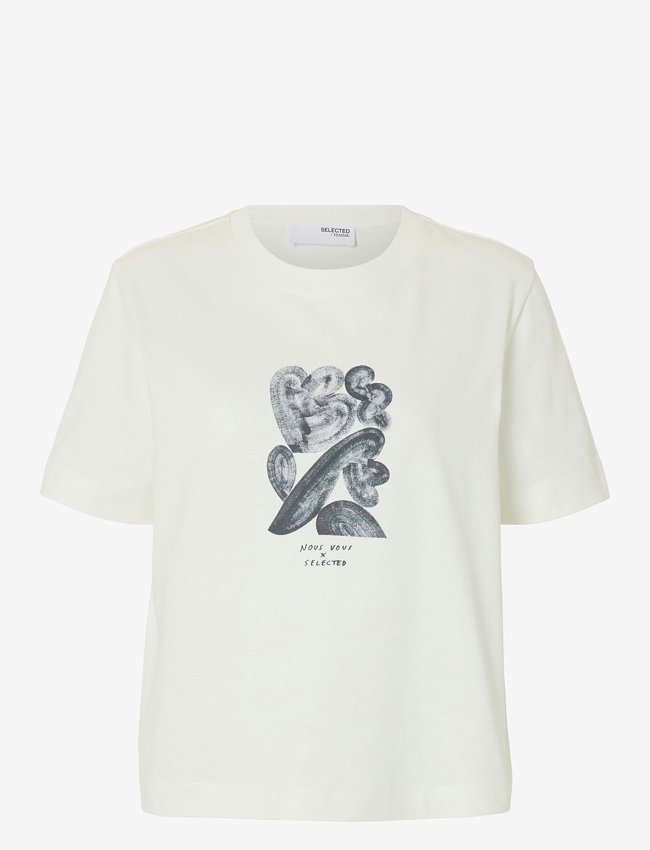 Selected - SLFESSENTIAL SS BOXY PRINTED INK TEE - snow white - 1