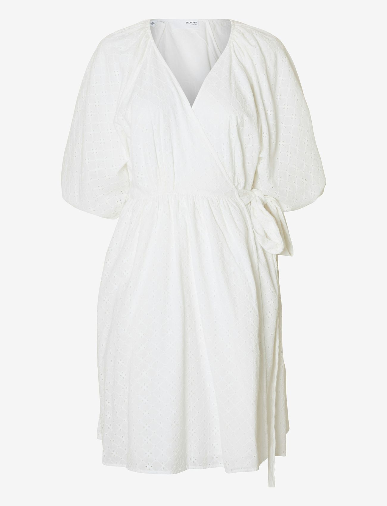 Selected - SLFHANNAH 2/4 SHORT WRAP BRODERI DRESS D - konfirmation - bright white - 0