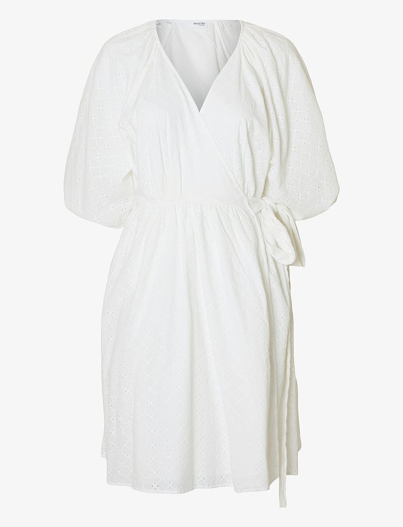 Selected - SLFHANNAH 2/4 SHORT WRAP BRODERI DRESS D - konfirmation - bright white - 0