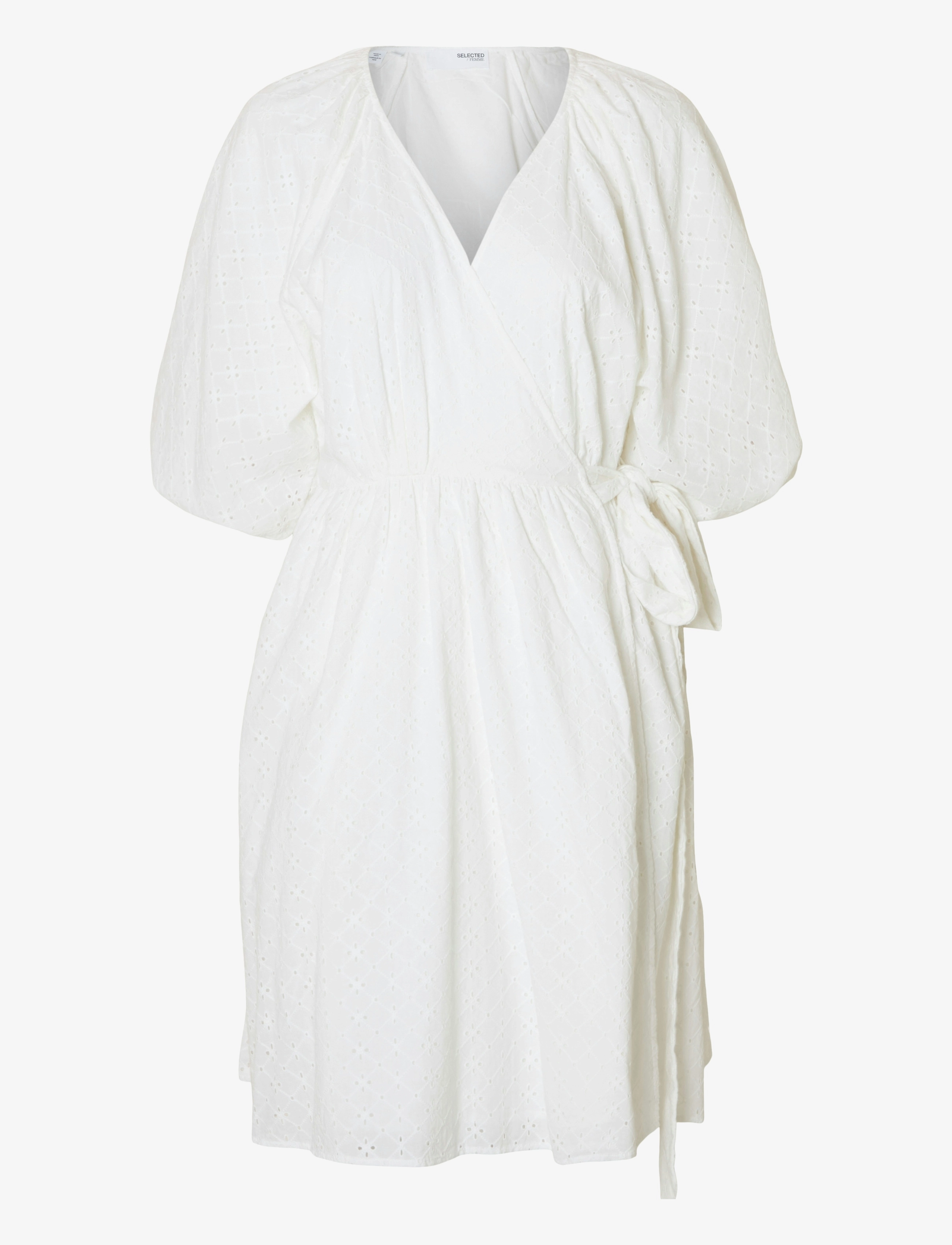 Selected SLFHANNAH 2/4 SHORT WRAP BRODERI DRESS D - Konfirmation - BRIGHT WHITE / white