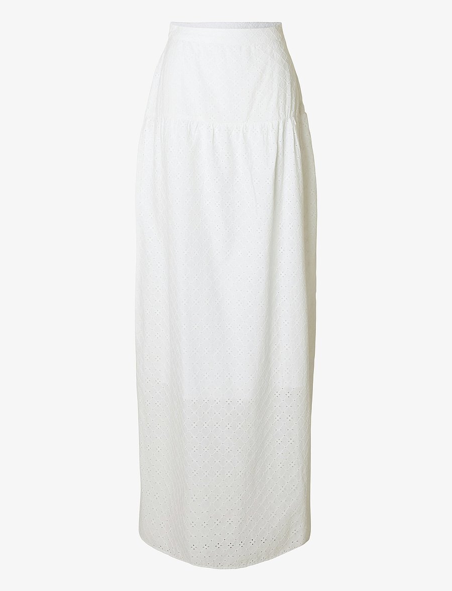Selected - SLFHANNAH MW LONG BRODERI SKIRT D - jupes longues - bright white - 0