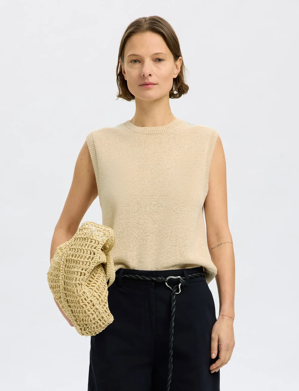 Selected - SLFALMA SL KNIT VEST - prjónavesti - birch - 0