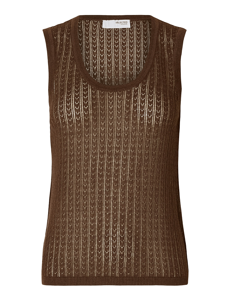 Selected - SLFHENNAH SL KNIT STRUCTURE TOP - topi bez piedurknēm - chestnut - 1