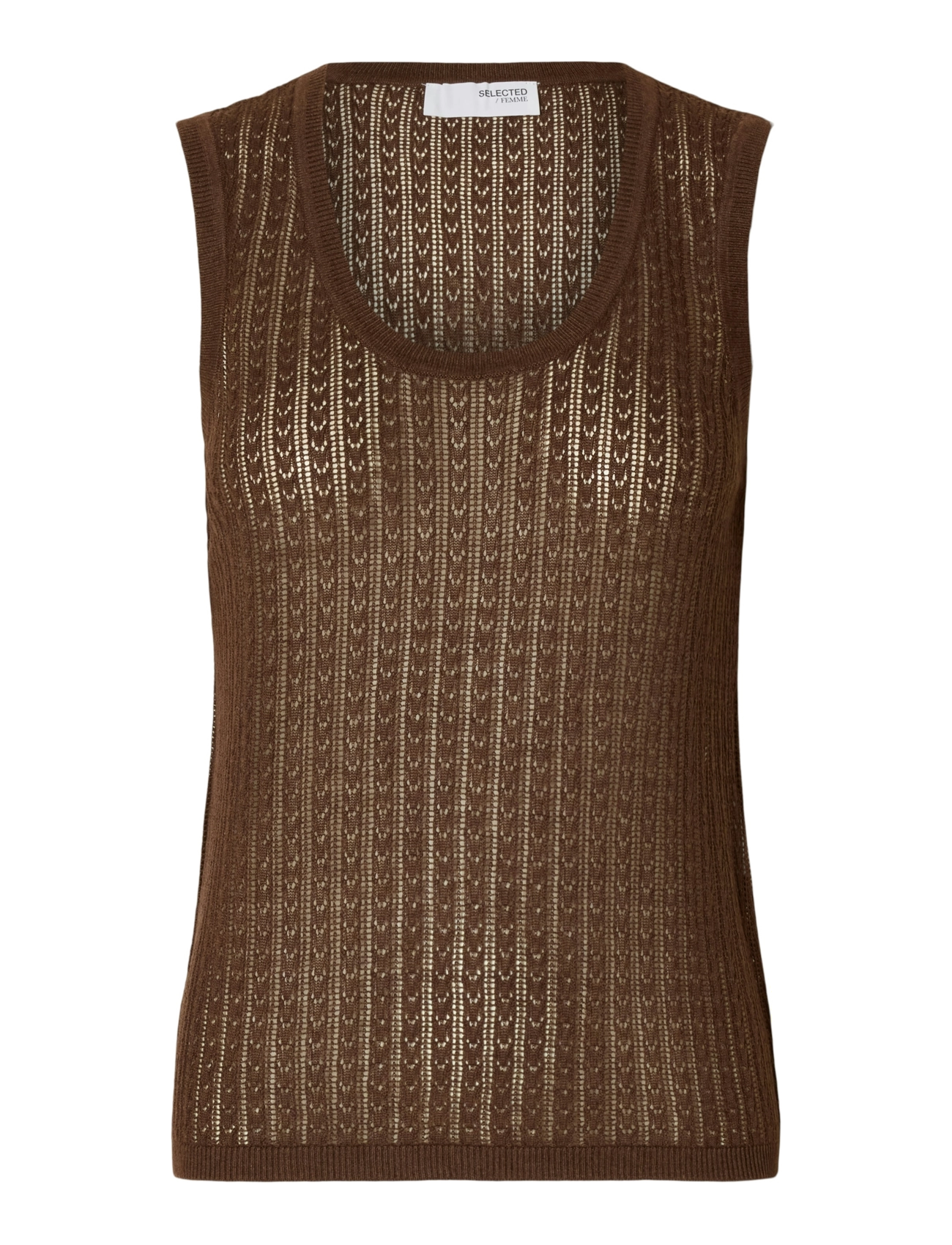 Selected SLFHENNAH SL KNIT STRUCTURE TOP - Tøj - CHESTNUT / brown