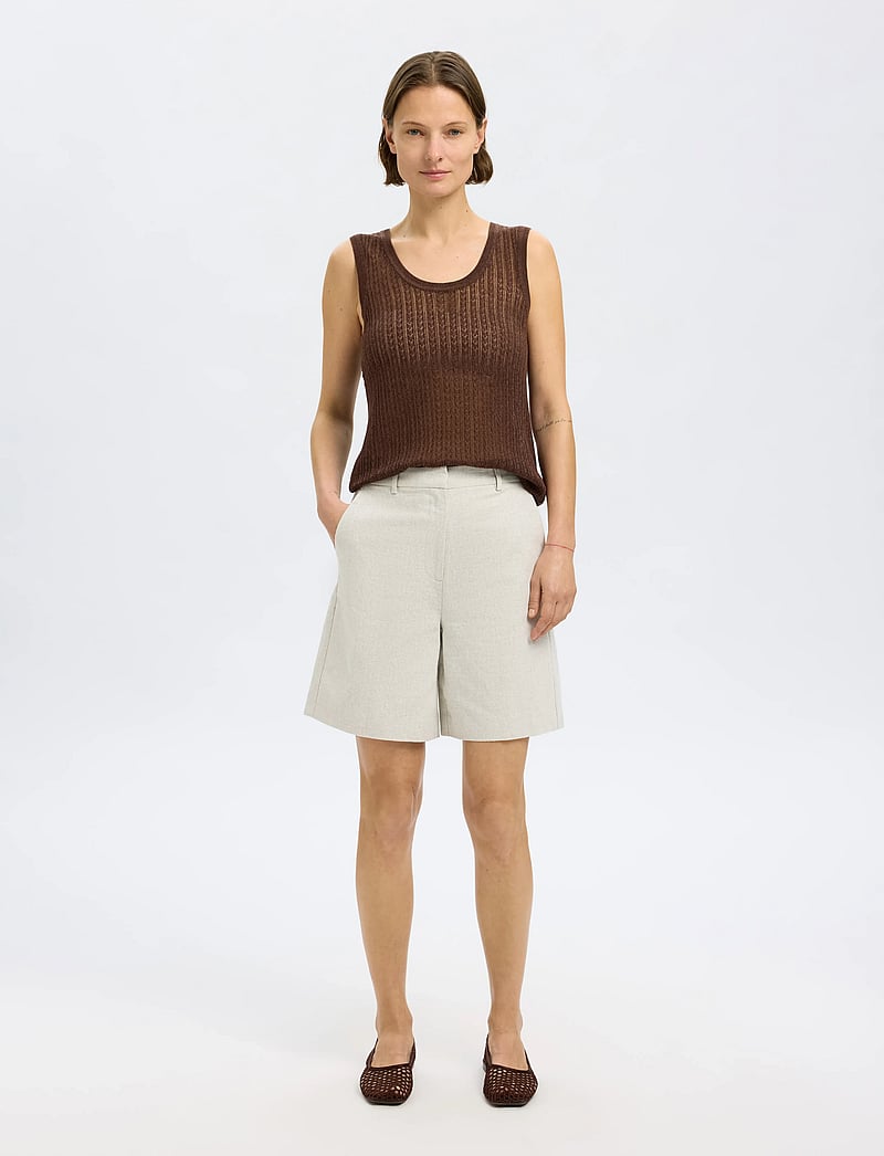 Selected - SLFHENNAH SL KNIT STRUCTURE TOP - topi bez piedurknēm - chestnut - 3
